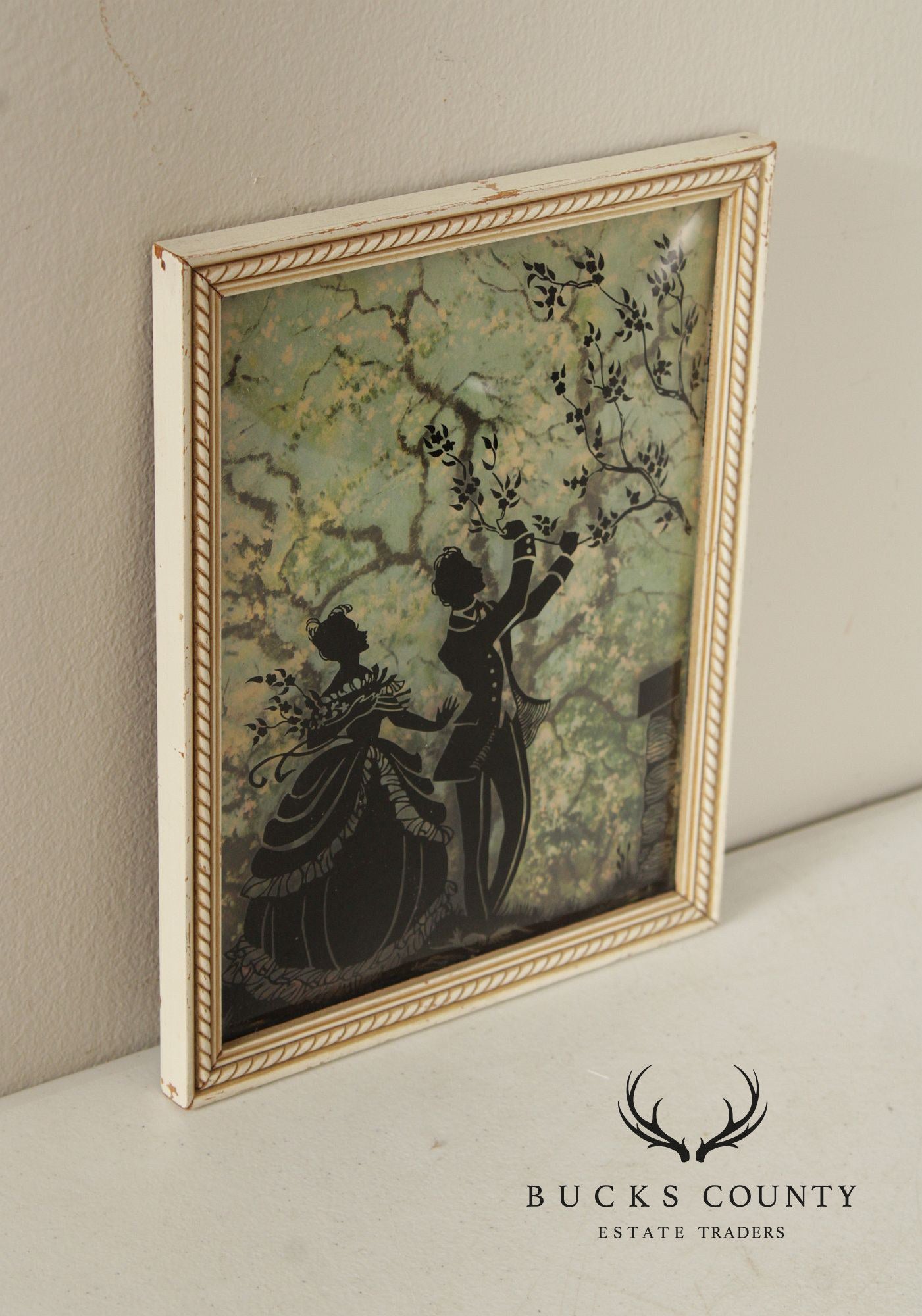 Vintage Pair of Reverse Painted Courtship Silhouettes
