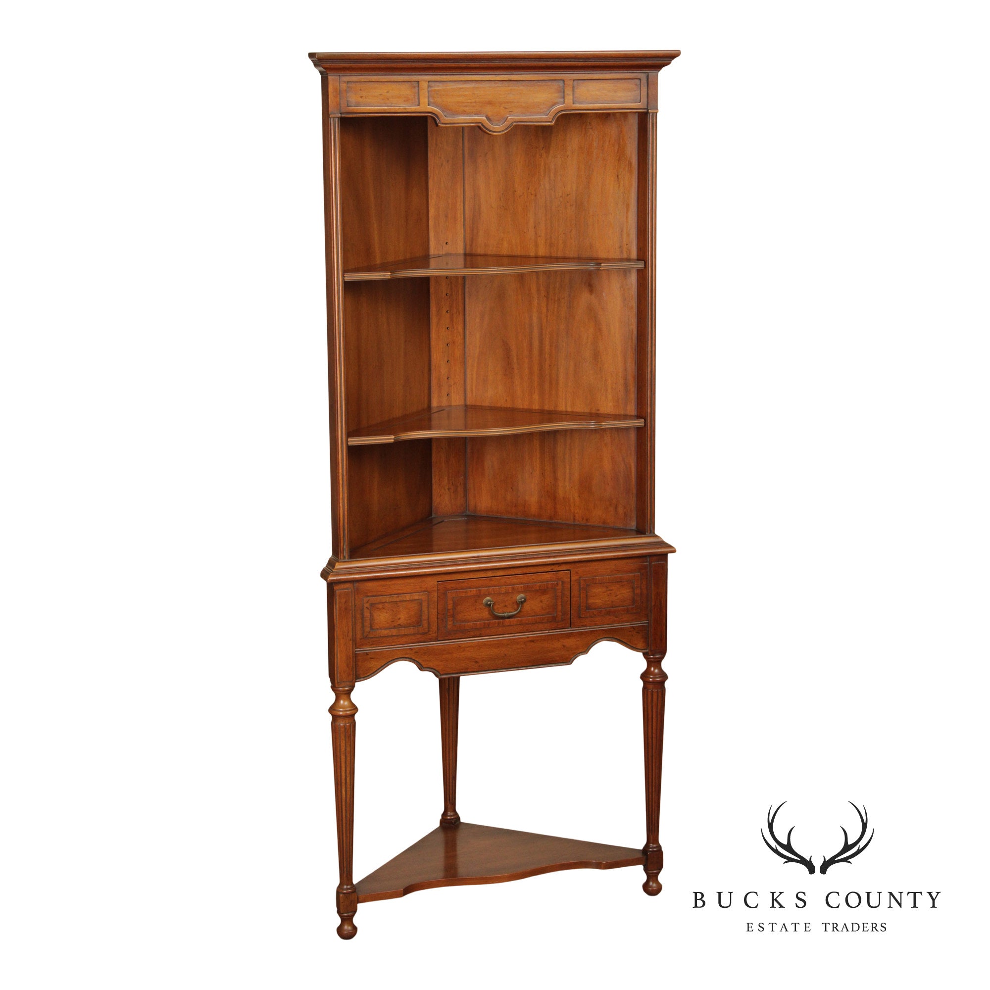 Heritage Vintage Walnut Open Bookcase Corner Cabinet