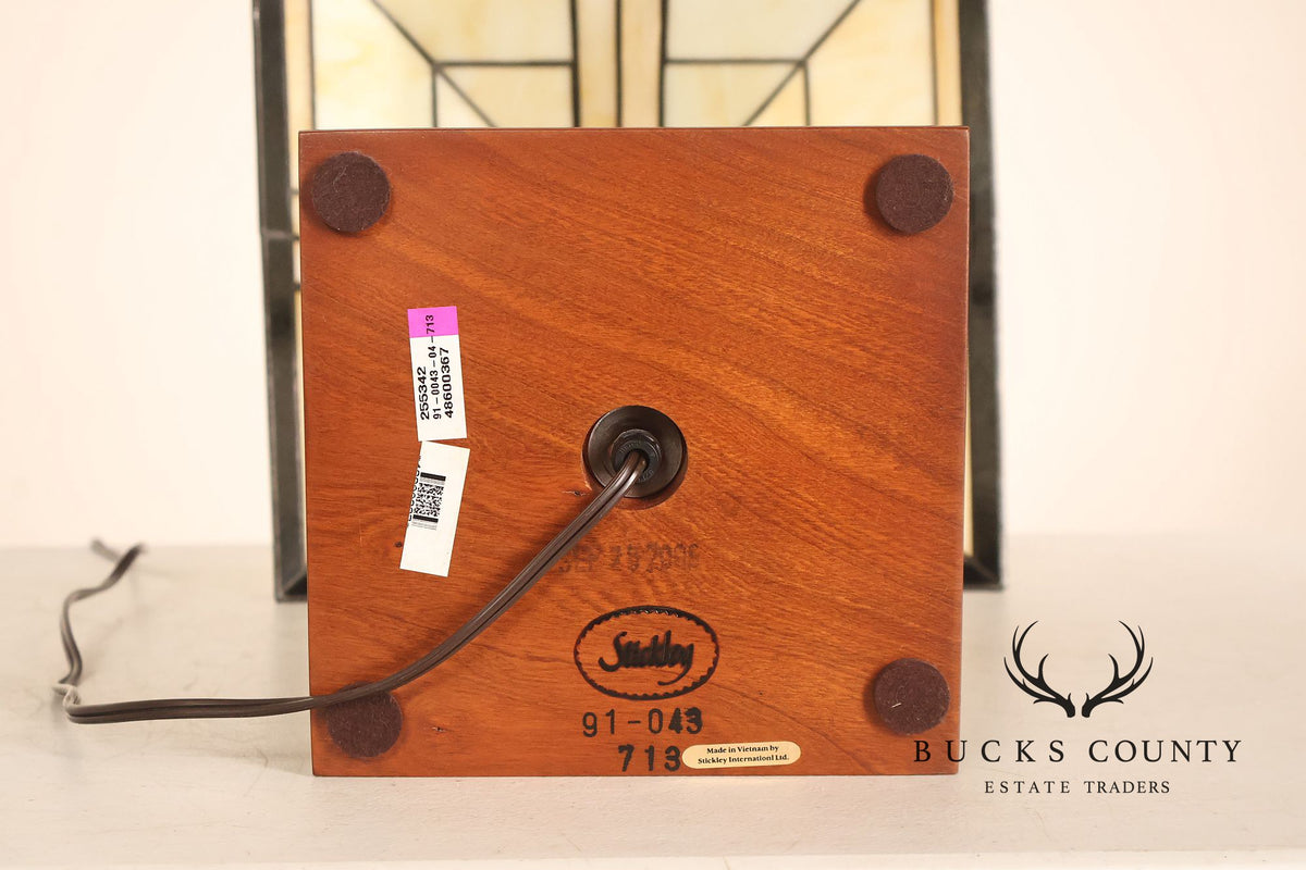 Stickley Stained Glass Shade Cherry Wood Table Lamp