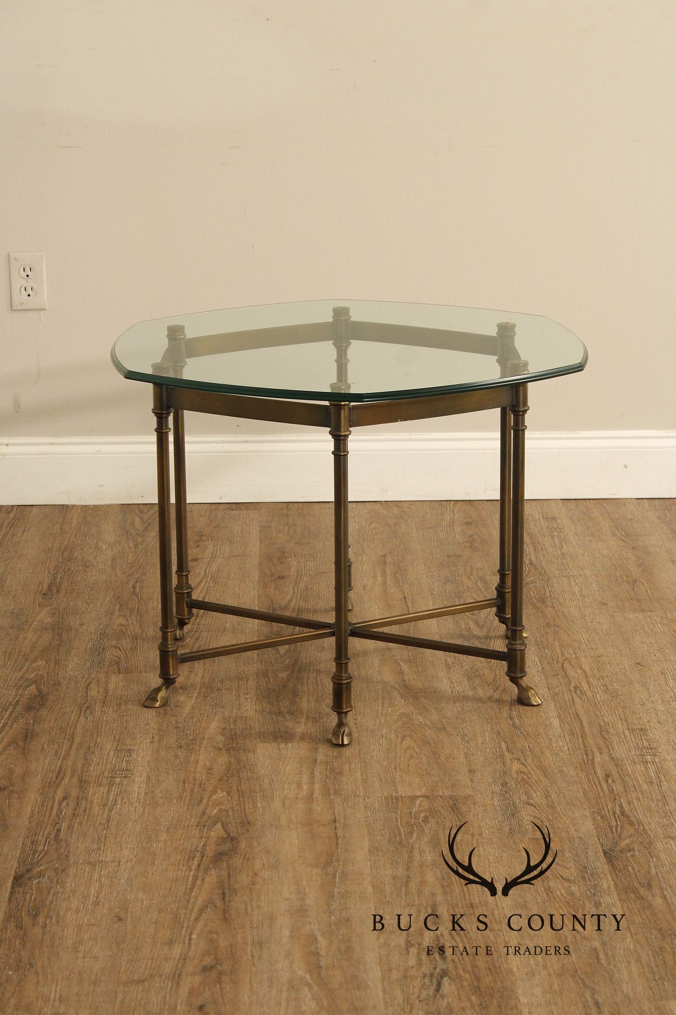 Hollywood Regency Vintage Italian Pair of Glass Top Brass Side Tables