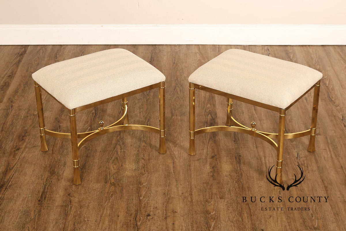 Italian Modern Pair of Sculpted Brass Ottomans