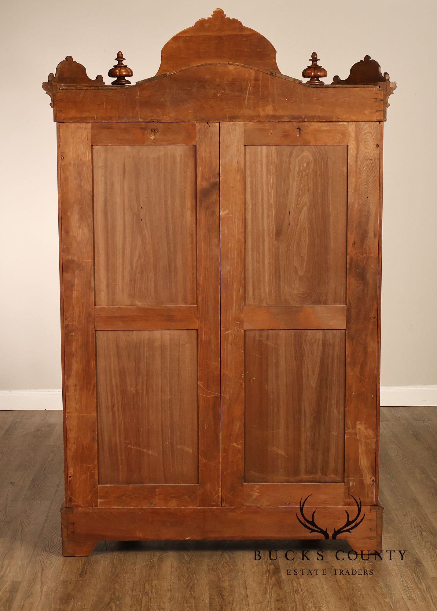 Antique Renaissance Revival Louis XV Style Carved Walnut Mirrored Armoire