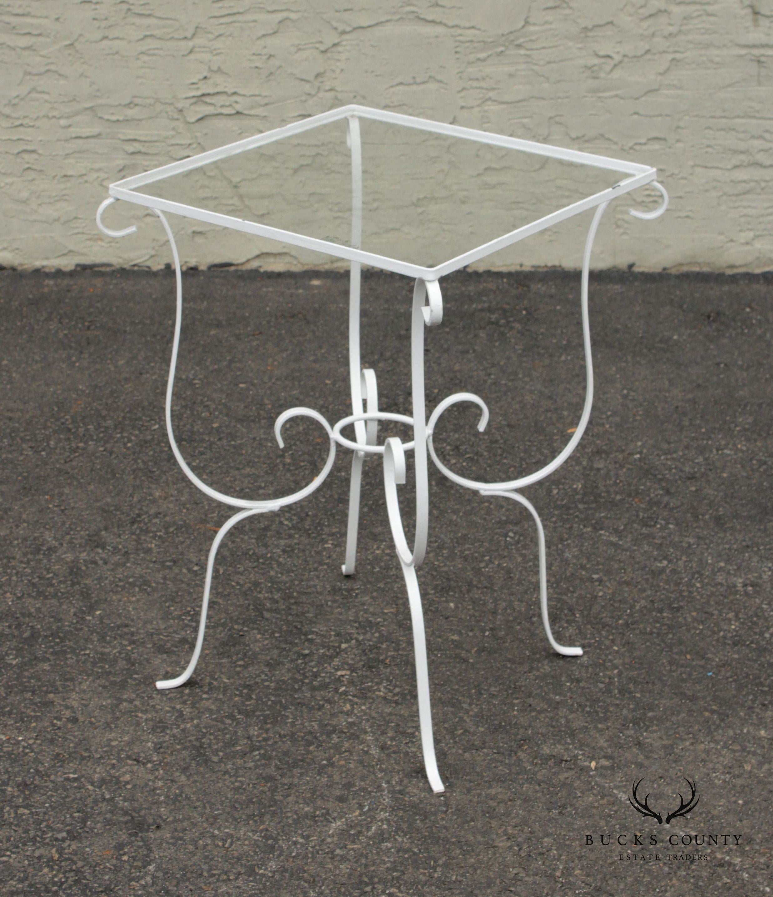 Vintage Wrought Iron Scroll Outdoor Garden Side Table