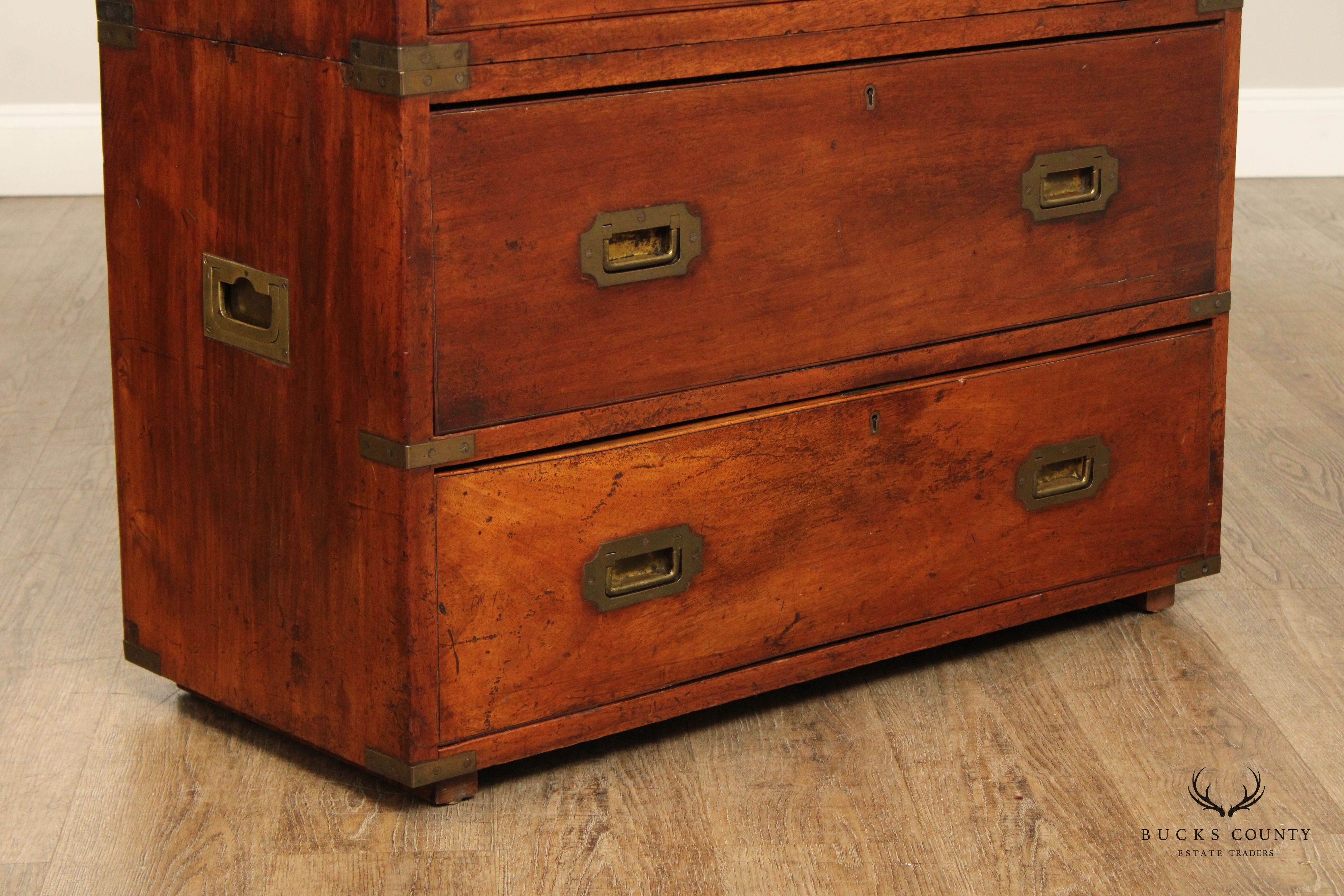 Antique 19th Century  English Brass Bound Campaign Chest