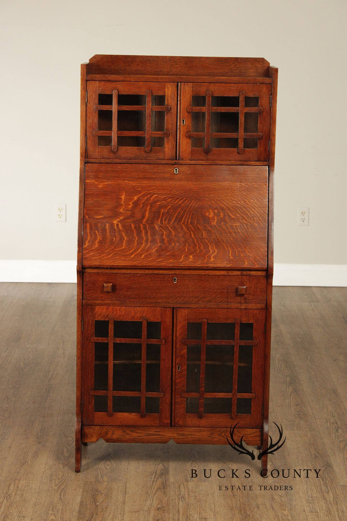 Antique Arts & Crafts Mission Oak Secretary Desk Bookcase