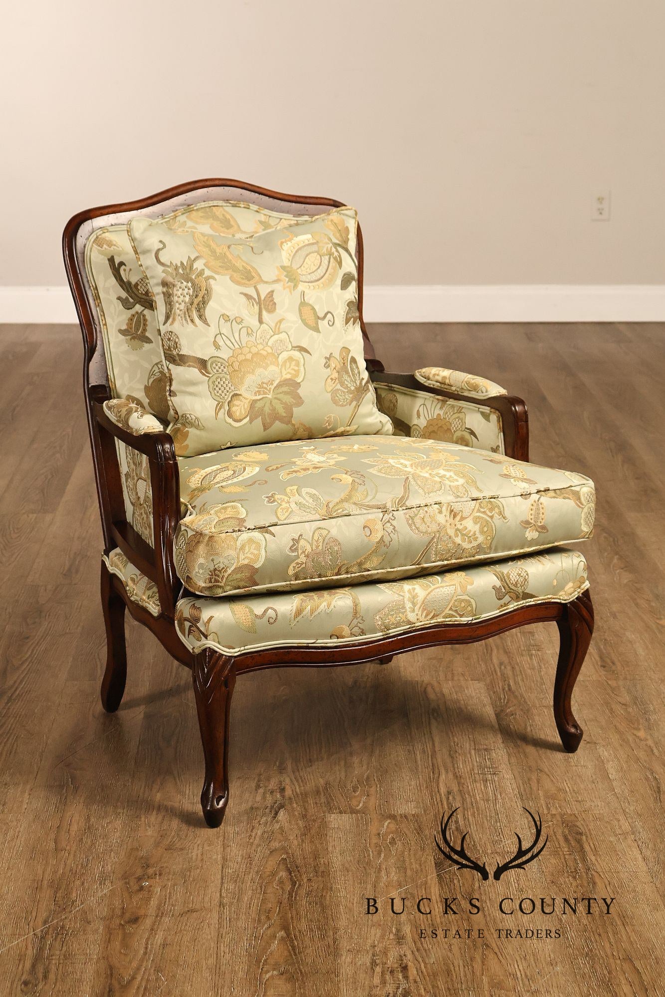 Louis XV Style Pair Of Bergere Upholstered Lounge Chairs