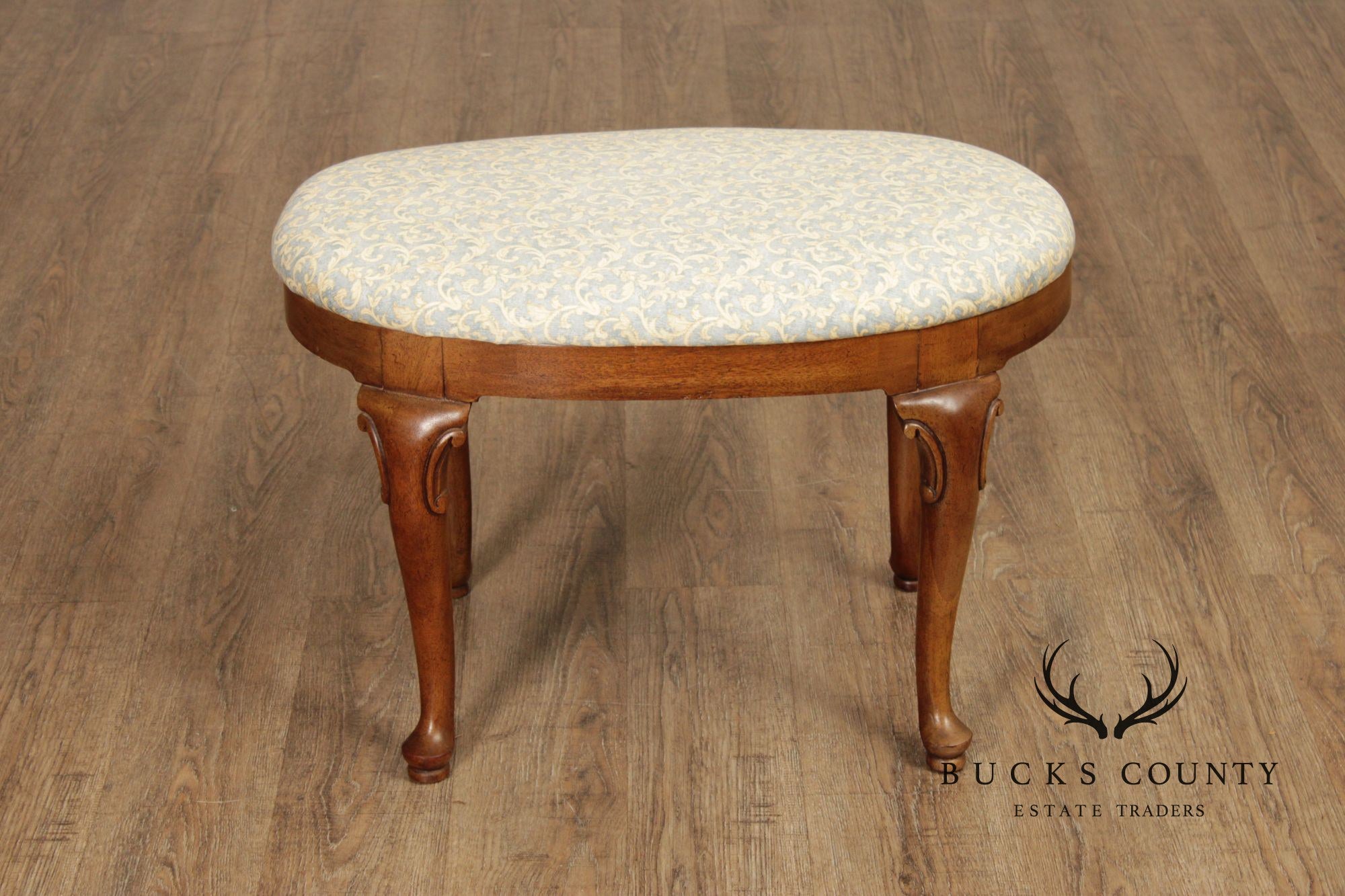 Queen Anne Style Carved Mahogany Vanity Stool