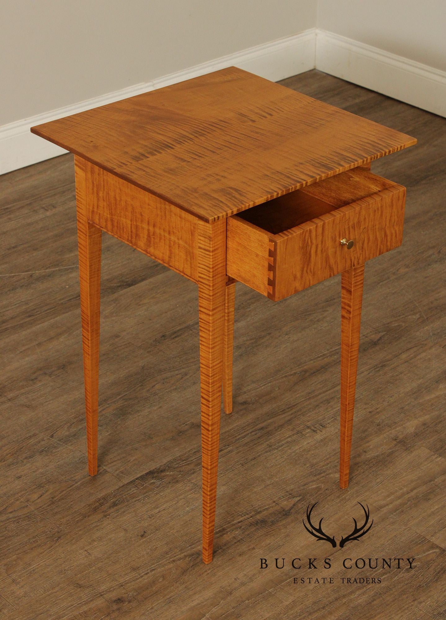 Shaker Style Pair of Tiger Maple Side Tables