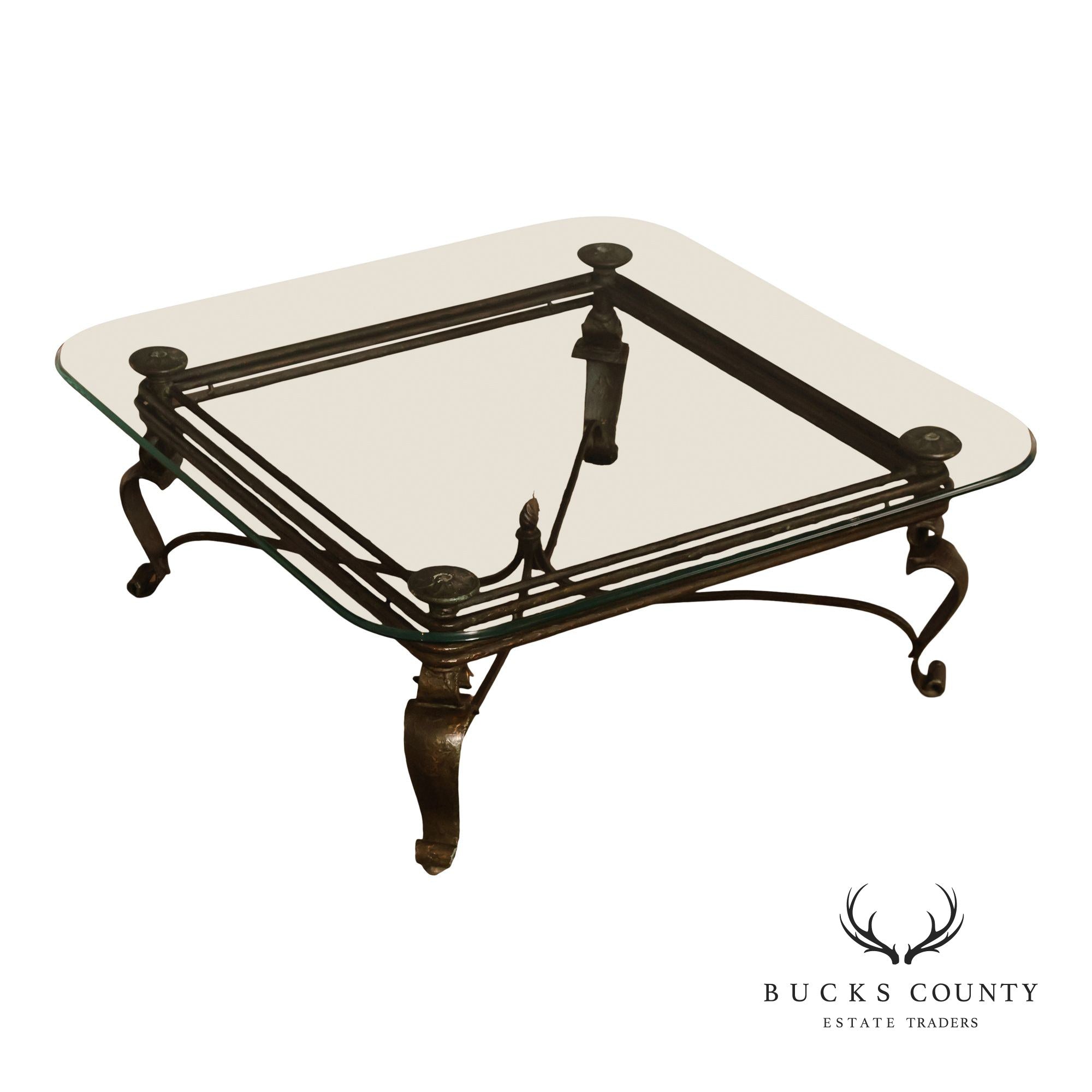 Neoclassical Style Iron And Glass Coffee Table