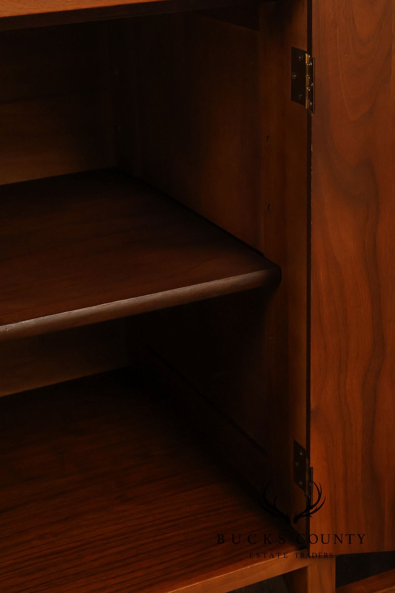 Stanley Mid Century Modern Walnut & Rosewood Inlaid Wall Unit Credenza