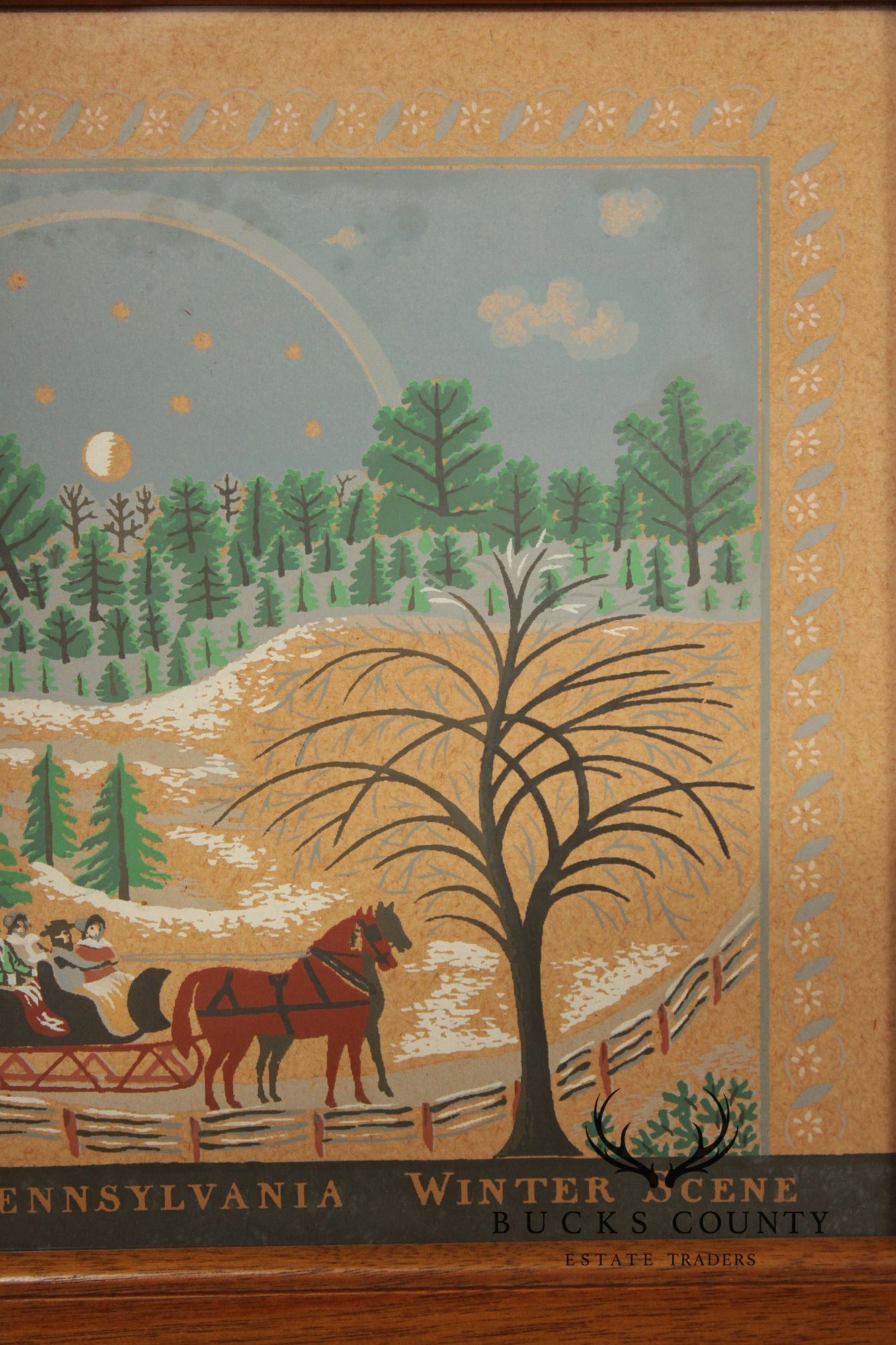 Folk Art Style Set of Four Bucks County Framed Prints