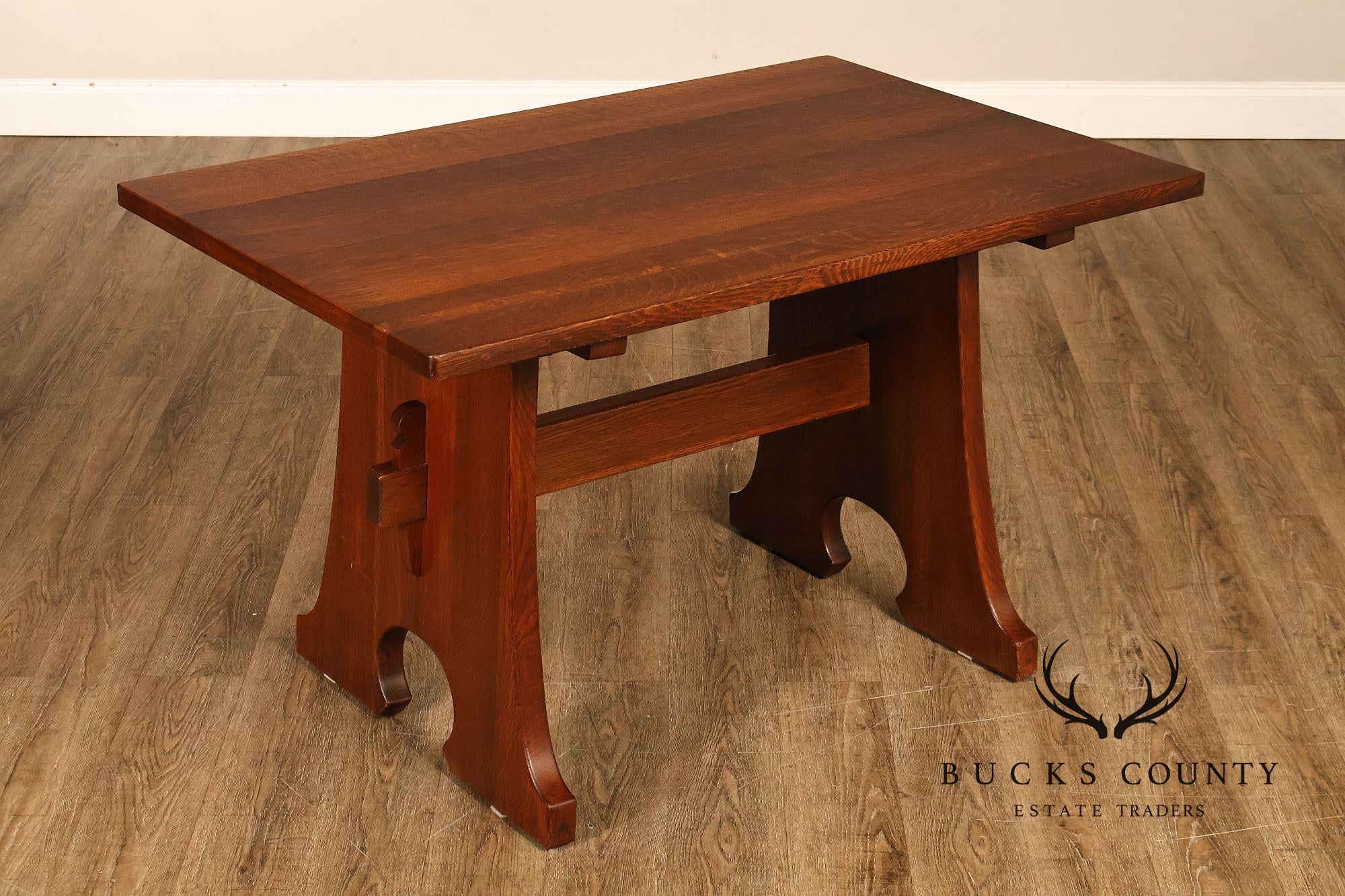 Antique  L & JG Stickley Trestle Table Mousehole