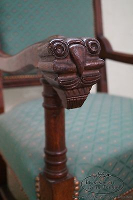 Antique 19th Century Pair of Gothic Oak Throne Arm Chairs