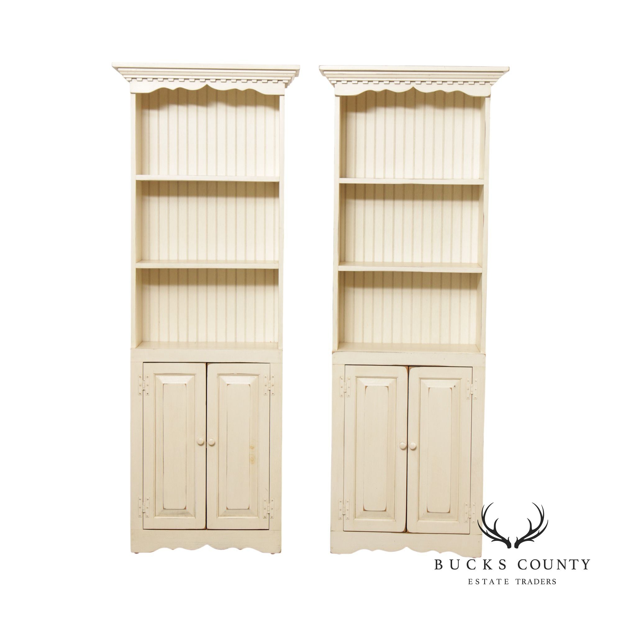 PAIR OF VINTAGE PAINTED FARMHOUSE STYLE PINE BOOKCASES