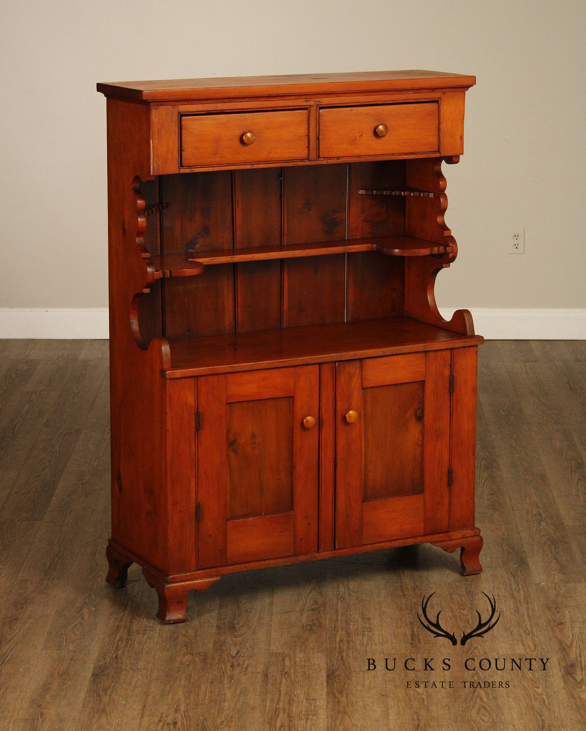 Antique American Country Pine Step-Back Cupboard Hutch