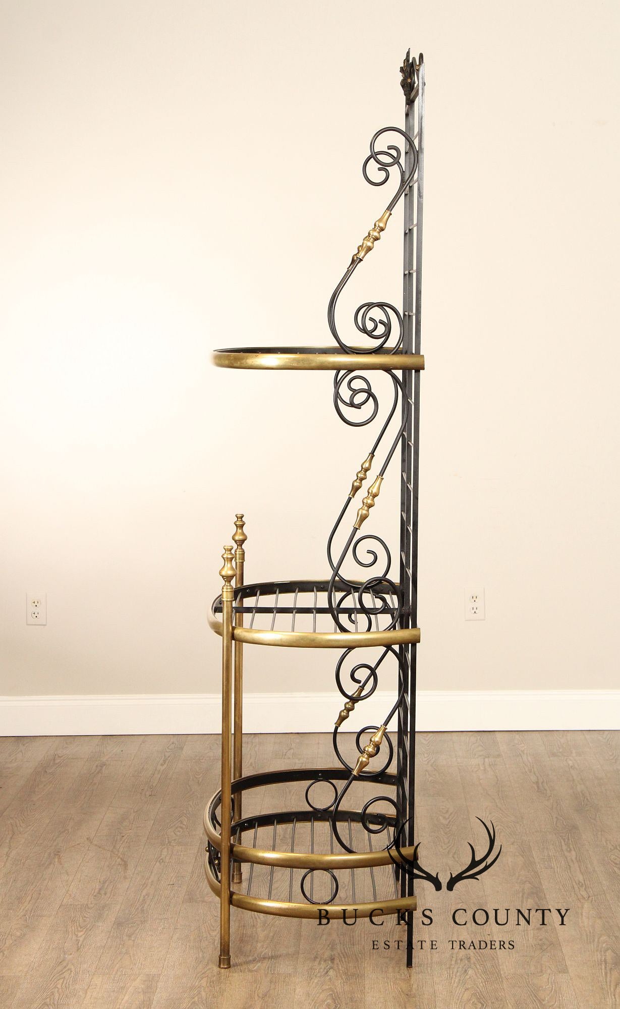 French Country Style Wrought Iron And Brass Baker's Rack