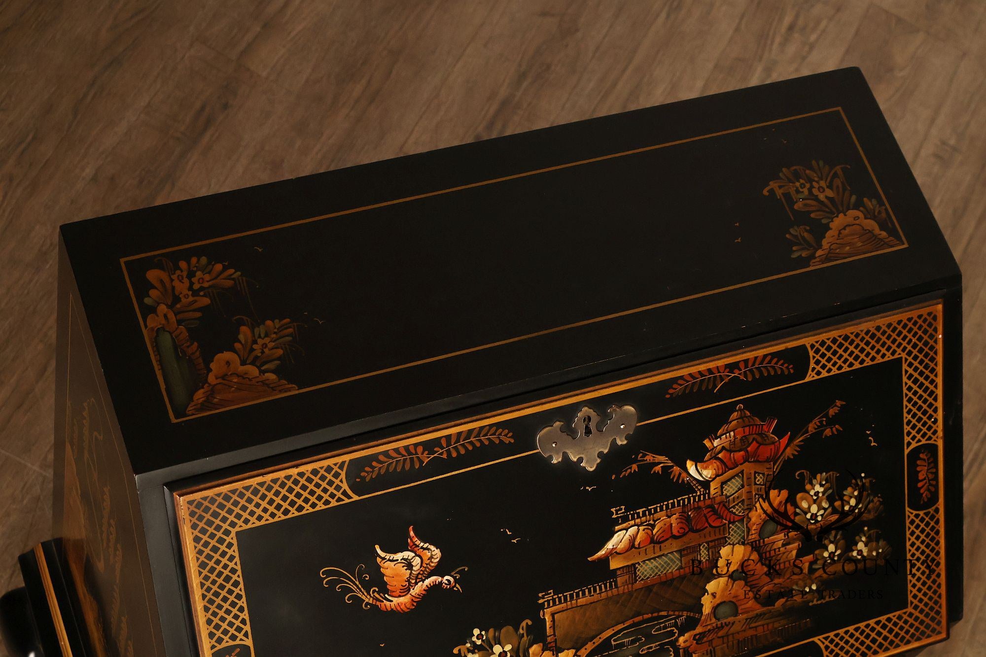 Queen Anne Style Chinoiserie Slant Front Writing Desk