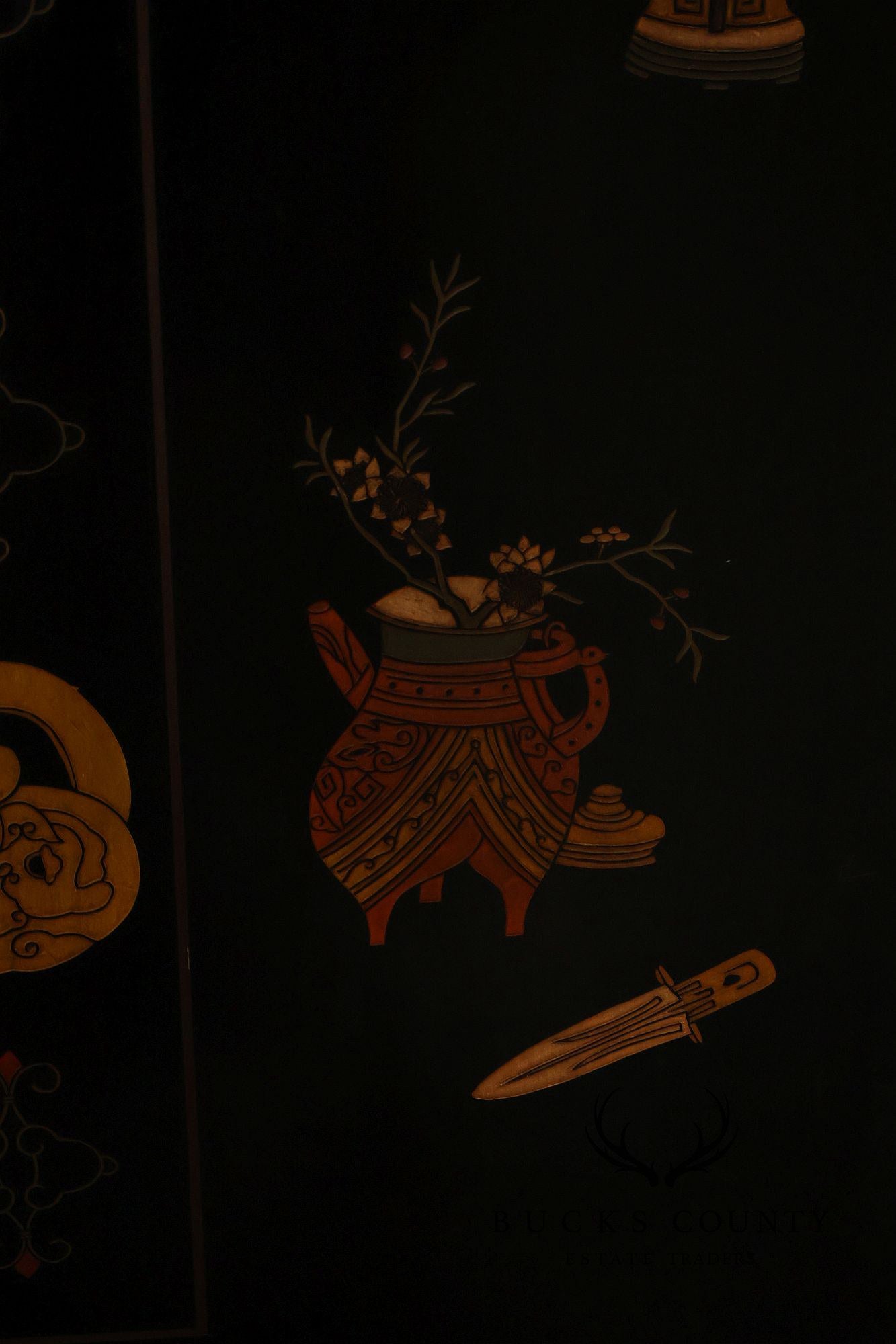 Chinese Coromandel Style Pair Of Eight Panel Folding Screens