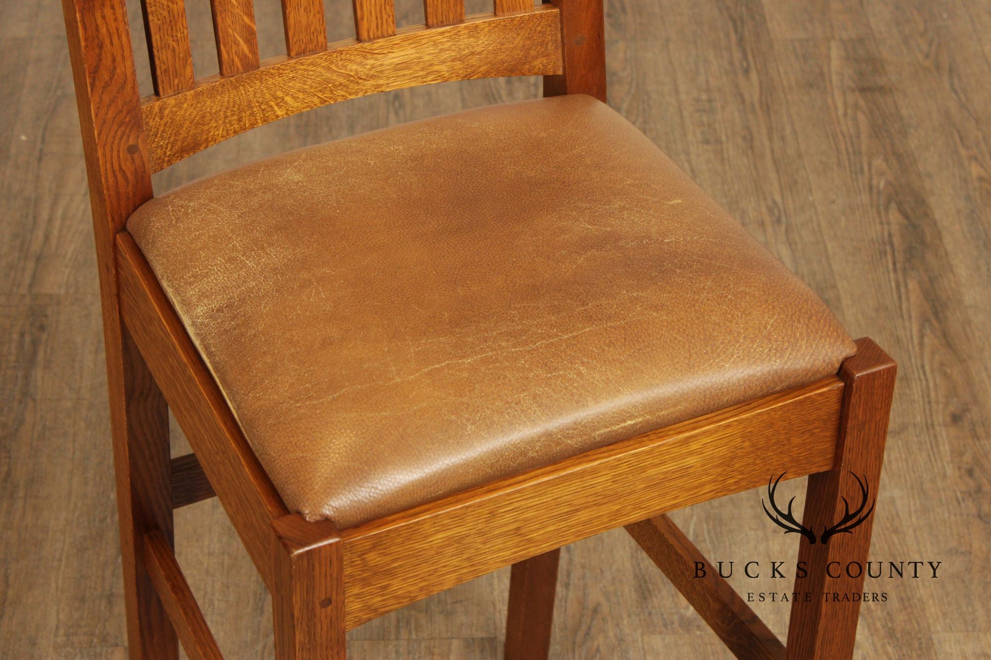 Stickley Mission Collection Set of Three Oak Slat Back Bar Stools