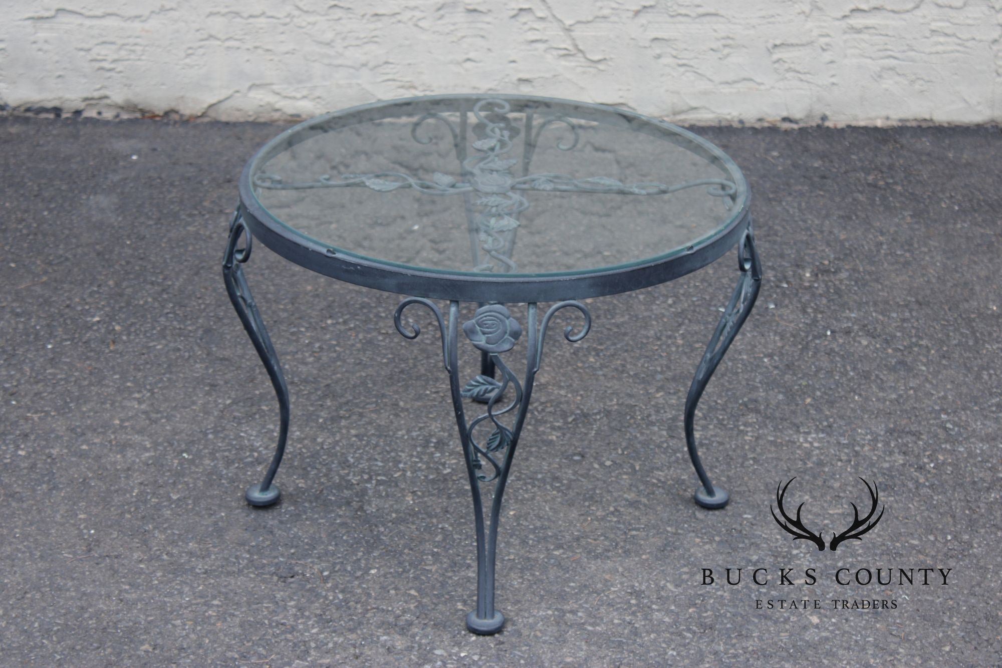 Woodard 'Chantilly Rose' Glass Top Wrought Iron Patio Side Table