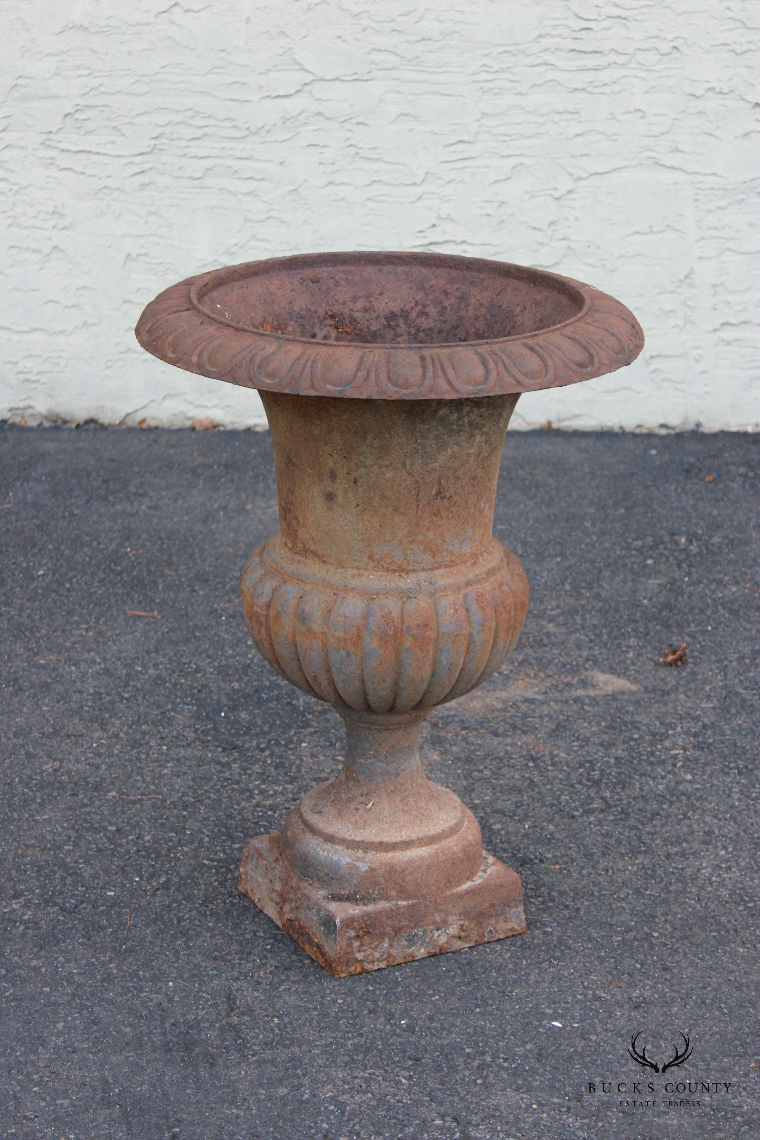 French Style Vintage Pair of Cast Iron Garden Urns