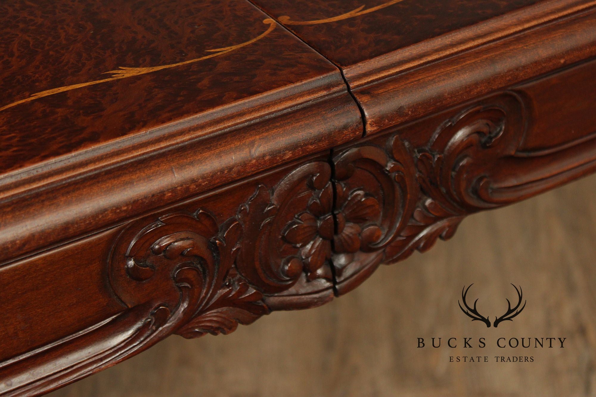 Louis XV Style Inlaid Burl Walnut Extendable Dining Table
