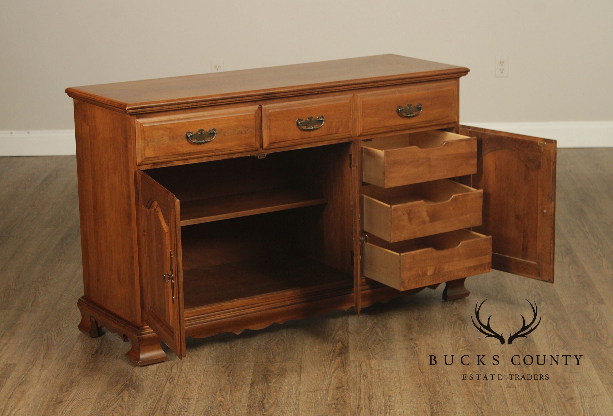 Solid Maple Colonial Revival Style Vintage Sideboard Buffet