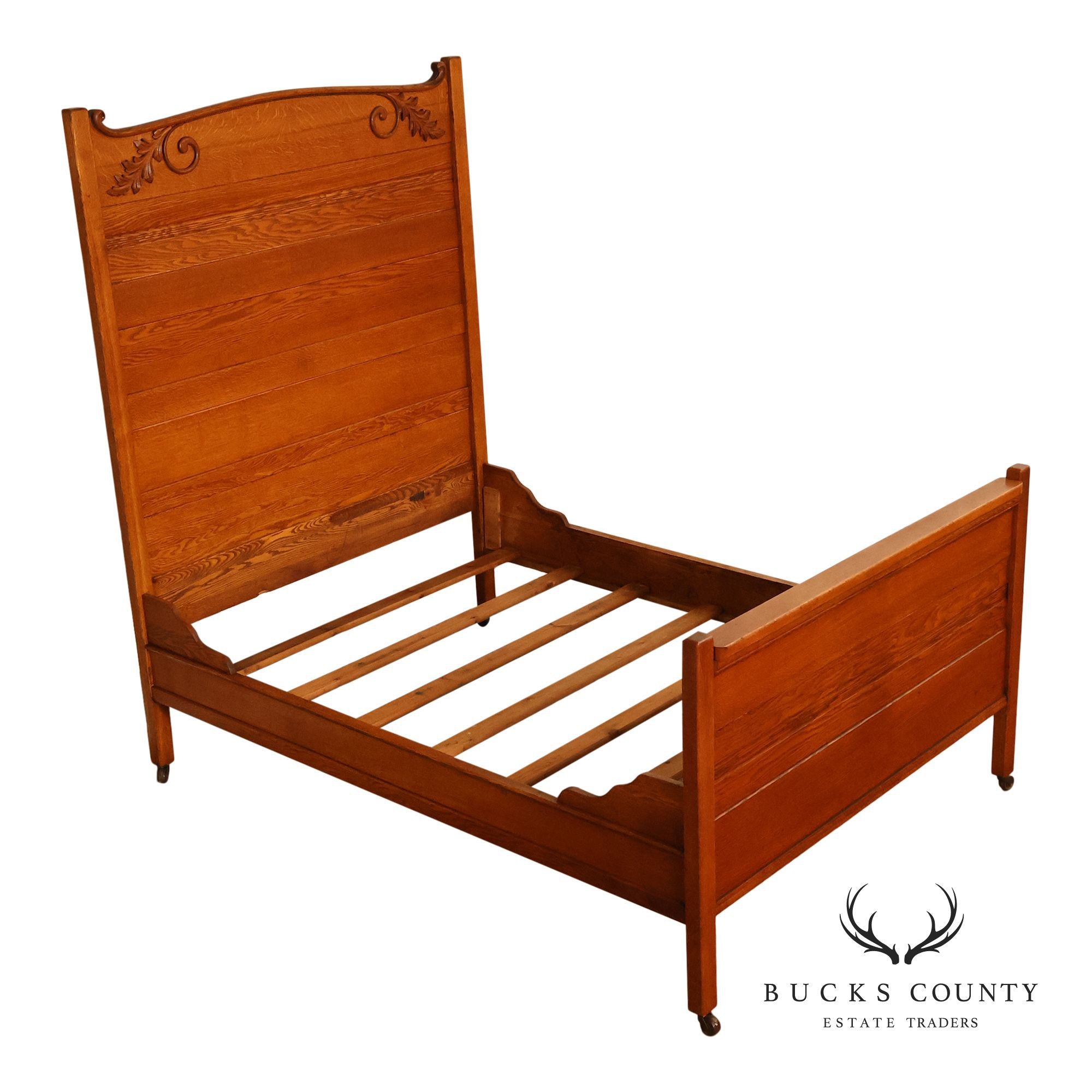 Antique American Victorian Oak Full Size  High Back Bed