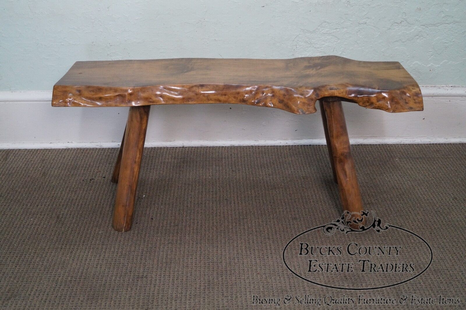 Rustic Slab Wood Coffee Table Bench