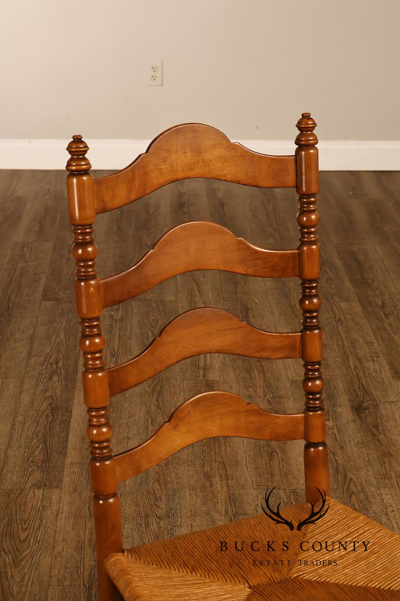 Vintage Set Of 12 Maple Rush Seat Ladderback Dining Chairs