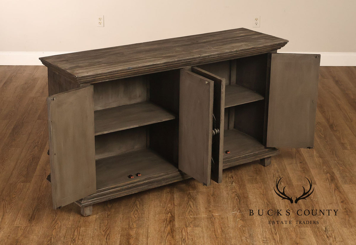Rustic Gray Wood Four Door Lattice Design Sideboard