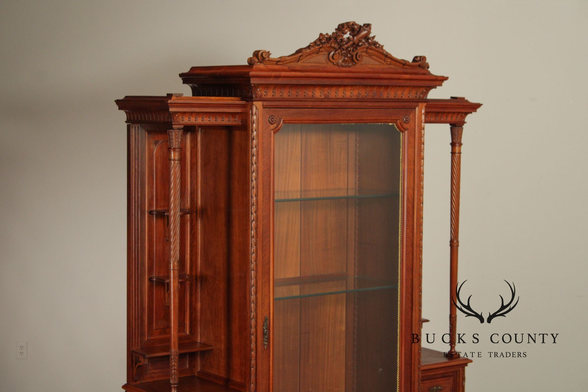 Antique French Carved Walnut Display Cabinet