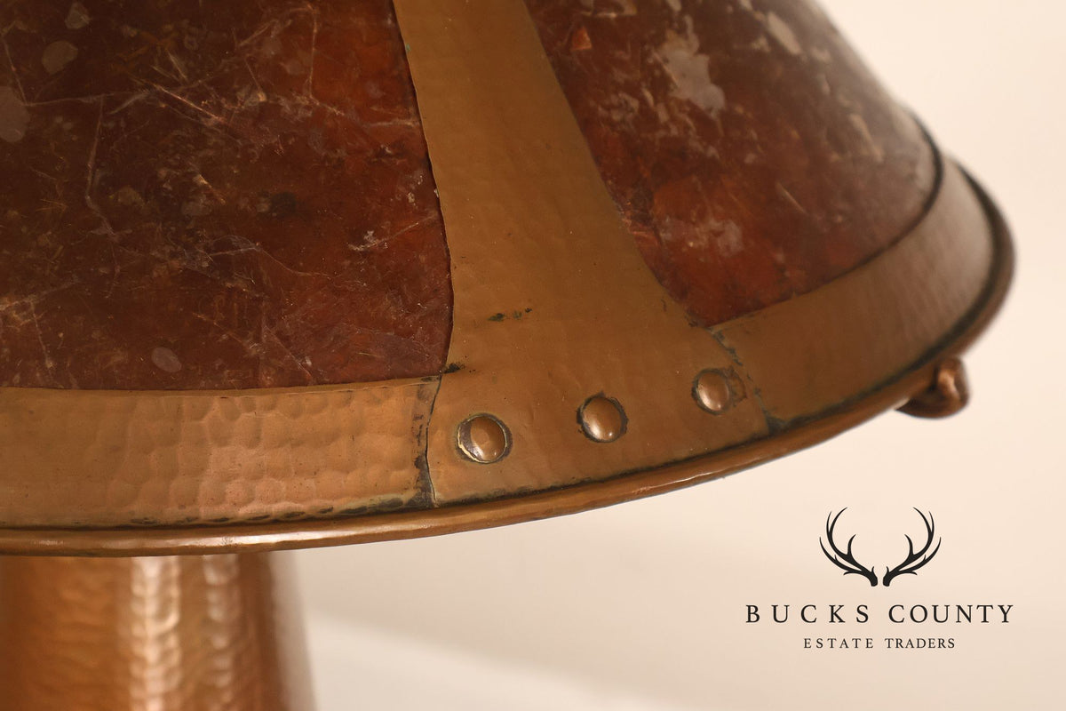 Antique Benedict Studios Arts And Crafts Hammered Copper And Mica Table Lamp