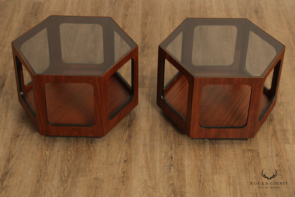 Lane 'Altavista' Mid Century Modern Pair of Walnut and Glass Side Tables