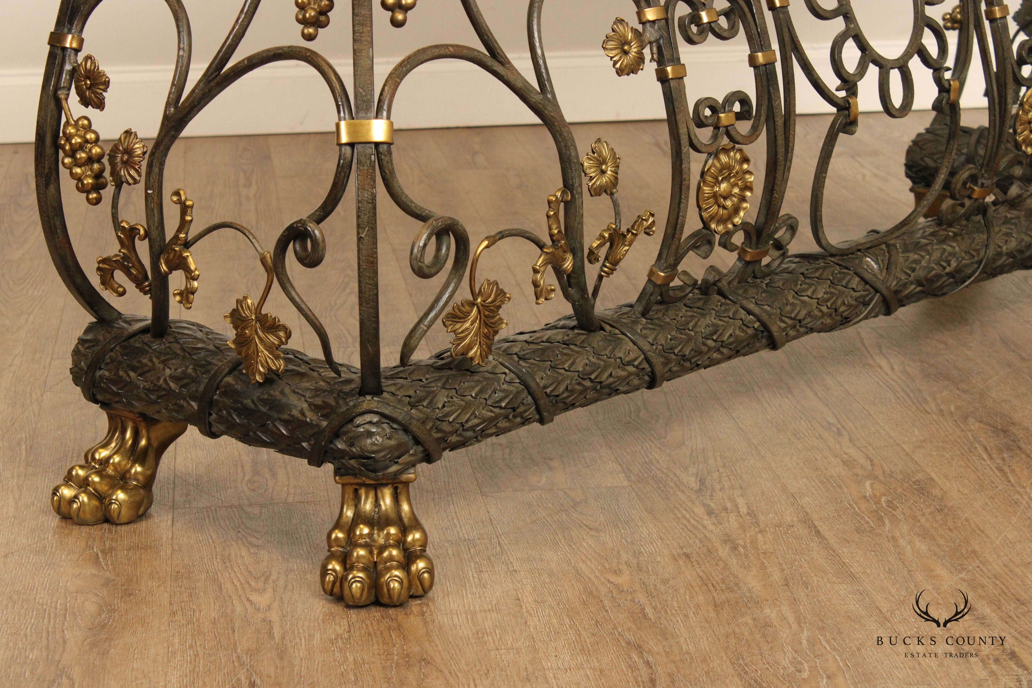 Italian Style Wrought Iron Scrollwork Console Table