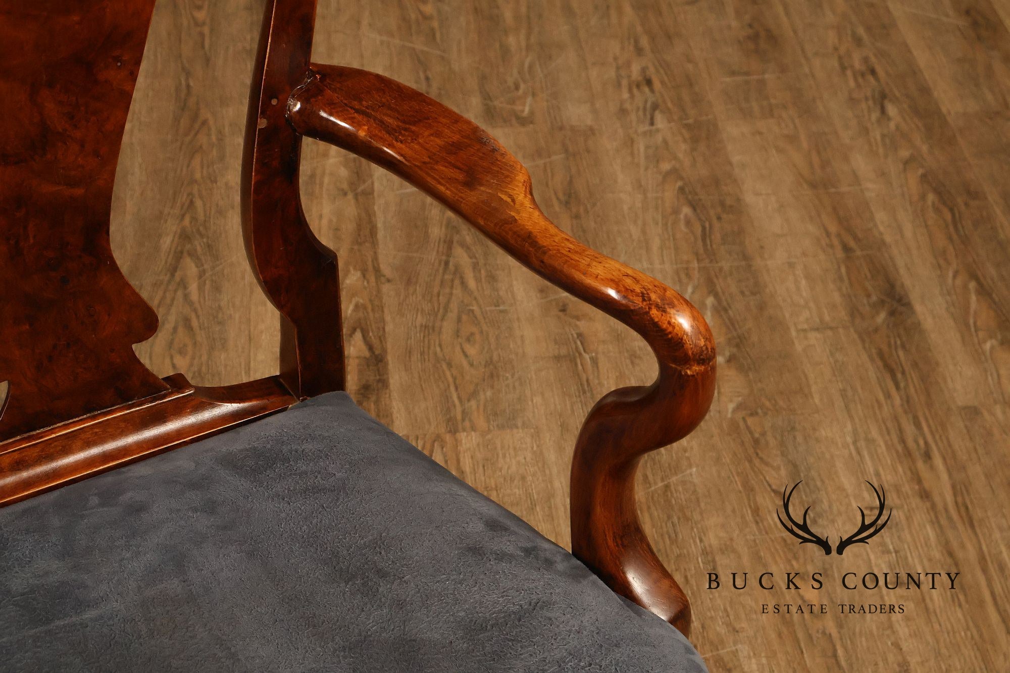 Georgian Style Set of Ten Carved Burlwood Dining Chairs