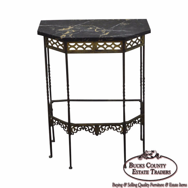 1930s Bronze & Iron Marble Top Console w/ Mirror (possible Oscar Bach)