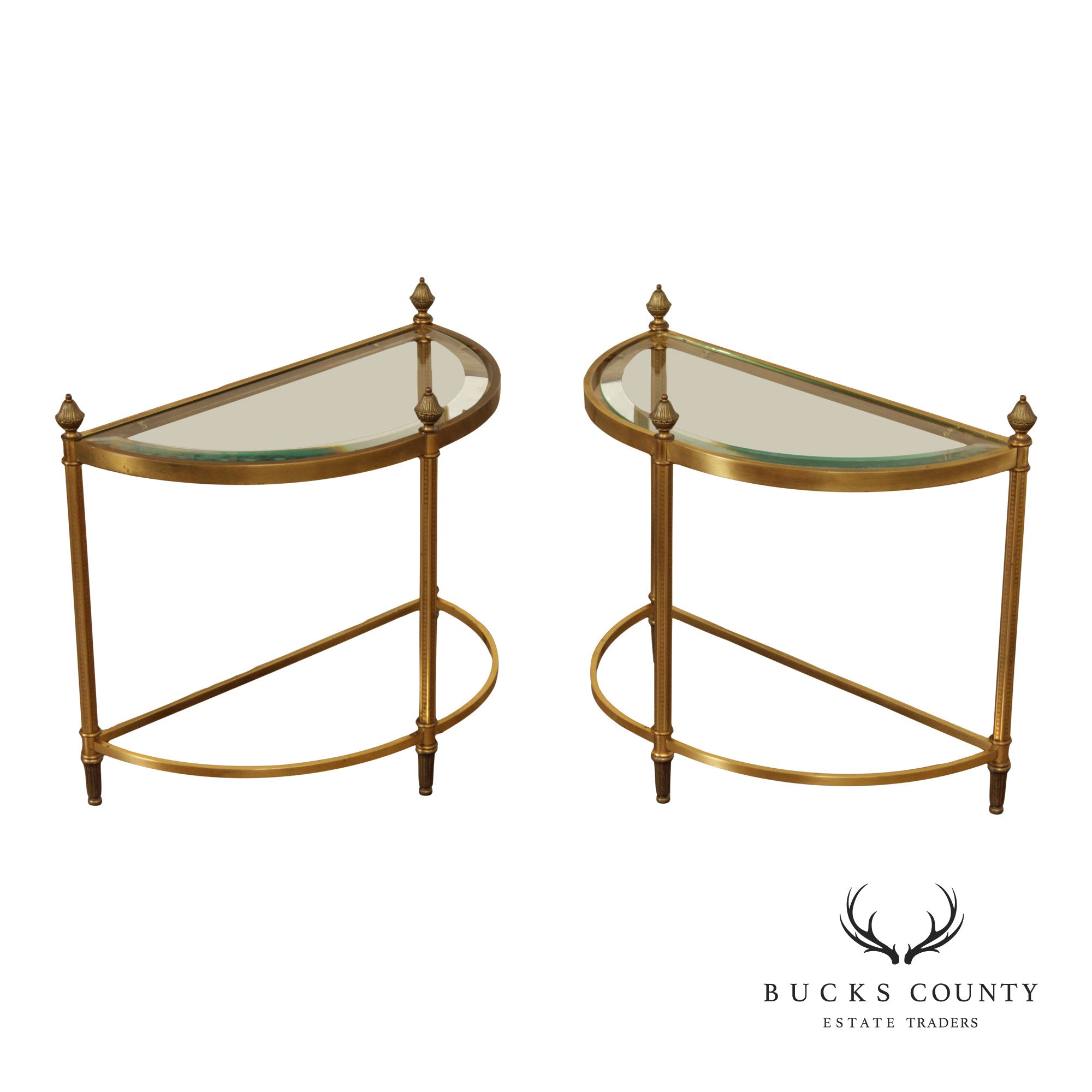 Hollywood Regency Pair of Glass Top Demilune Side Tables