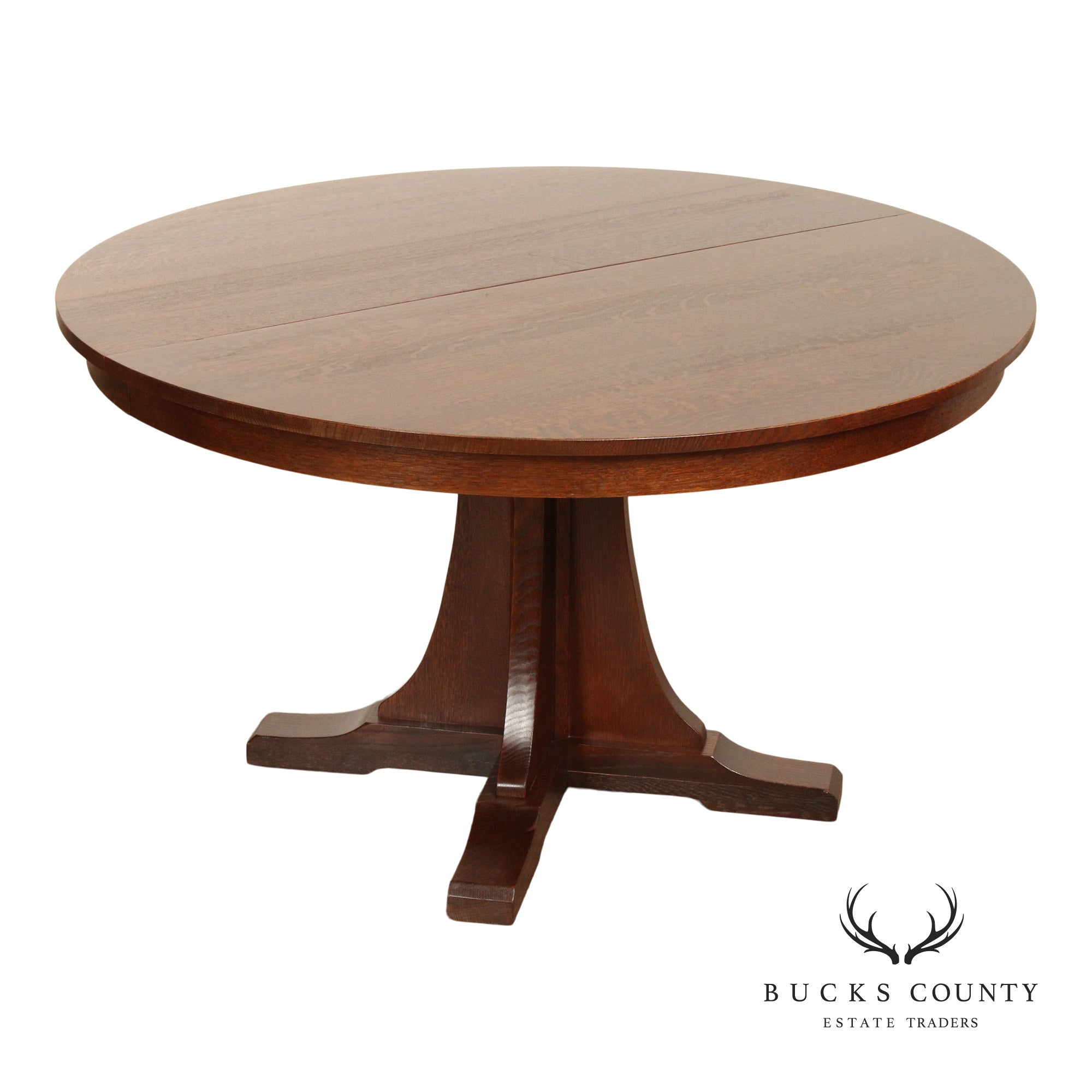 Stickley Mission Collection Round Oak Expandable Pedestal Dining Table