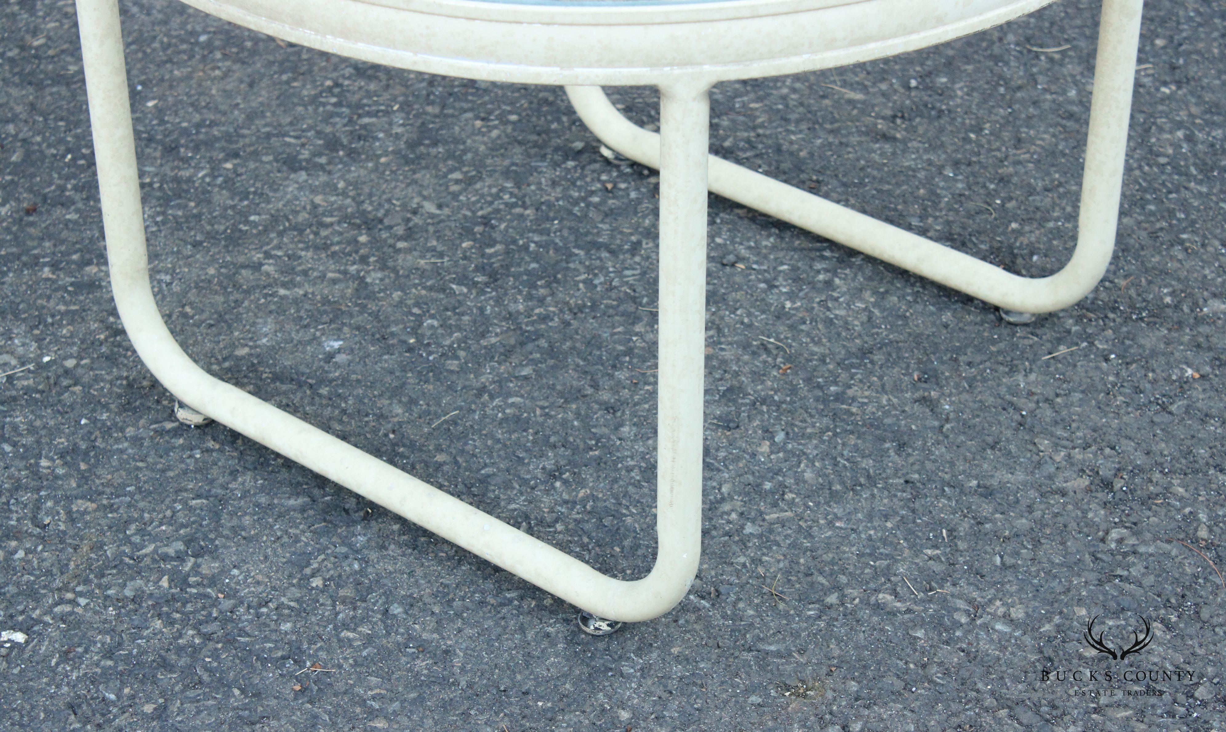 Mid Century Modern Round Glass Top Aluminum Outdoor Patio Side Table