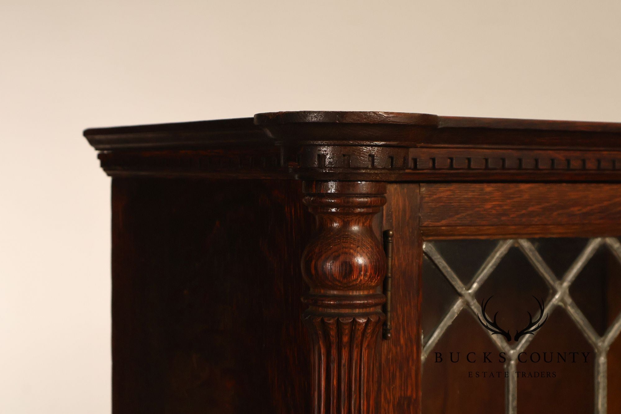 Arts and Crafts Antique Oak and Leaded Glass Bookcase