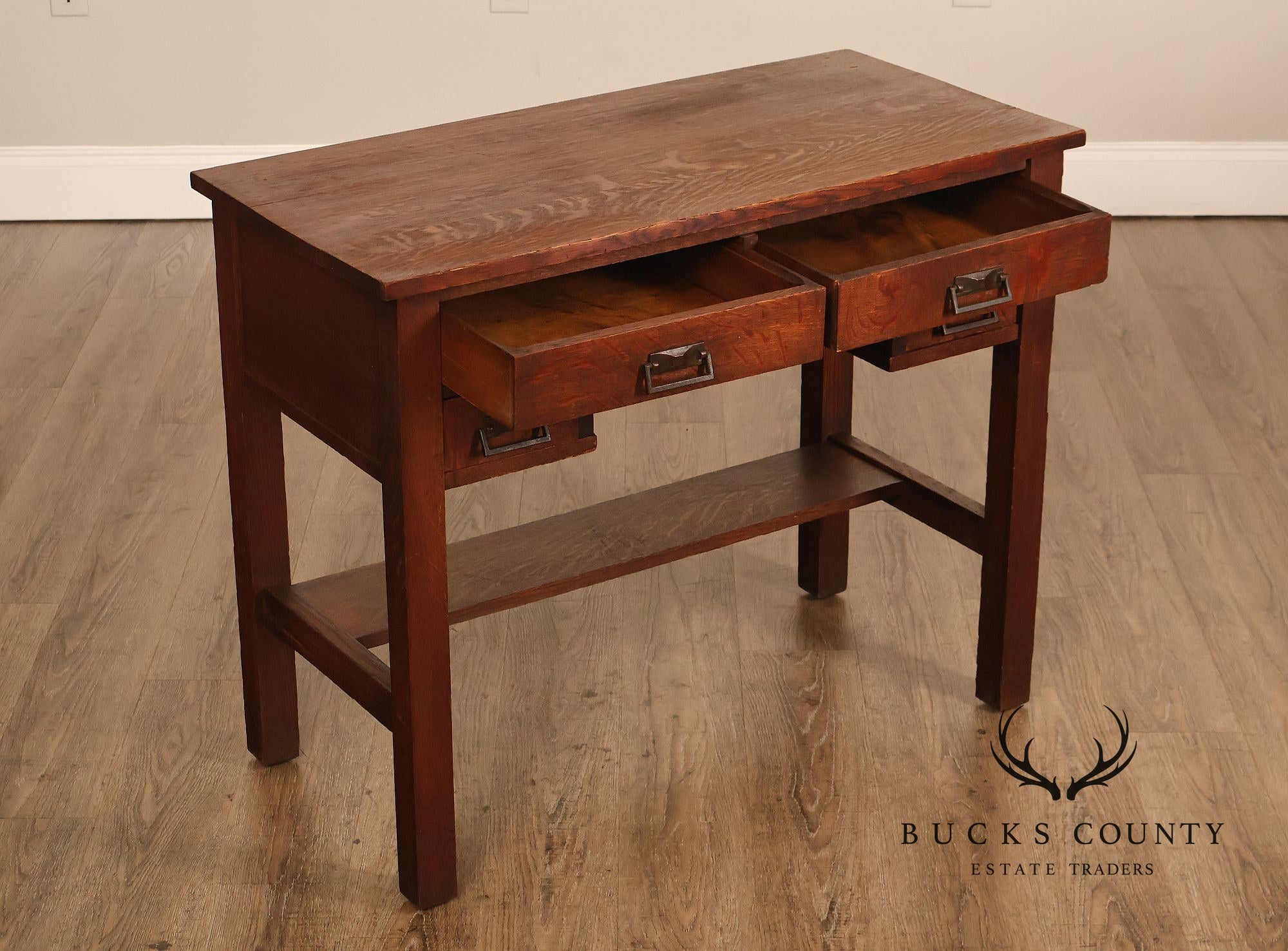 Antique Arts And Crafts Mission Oak Four Drawer Writing Desk