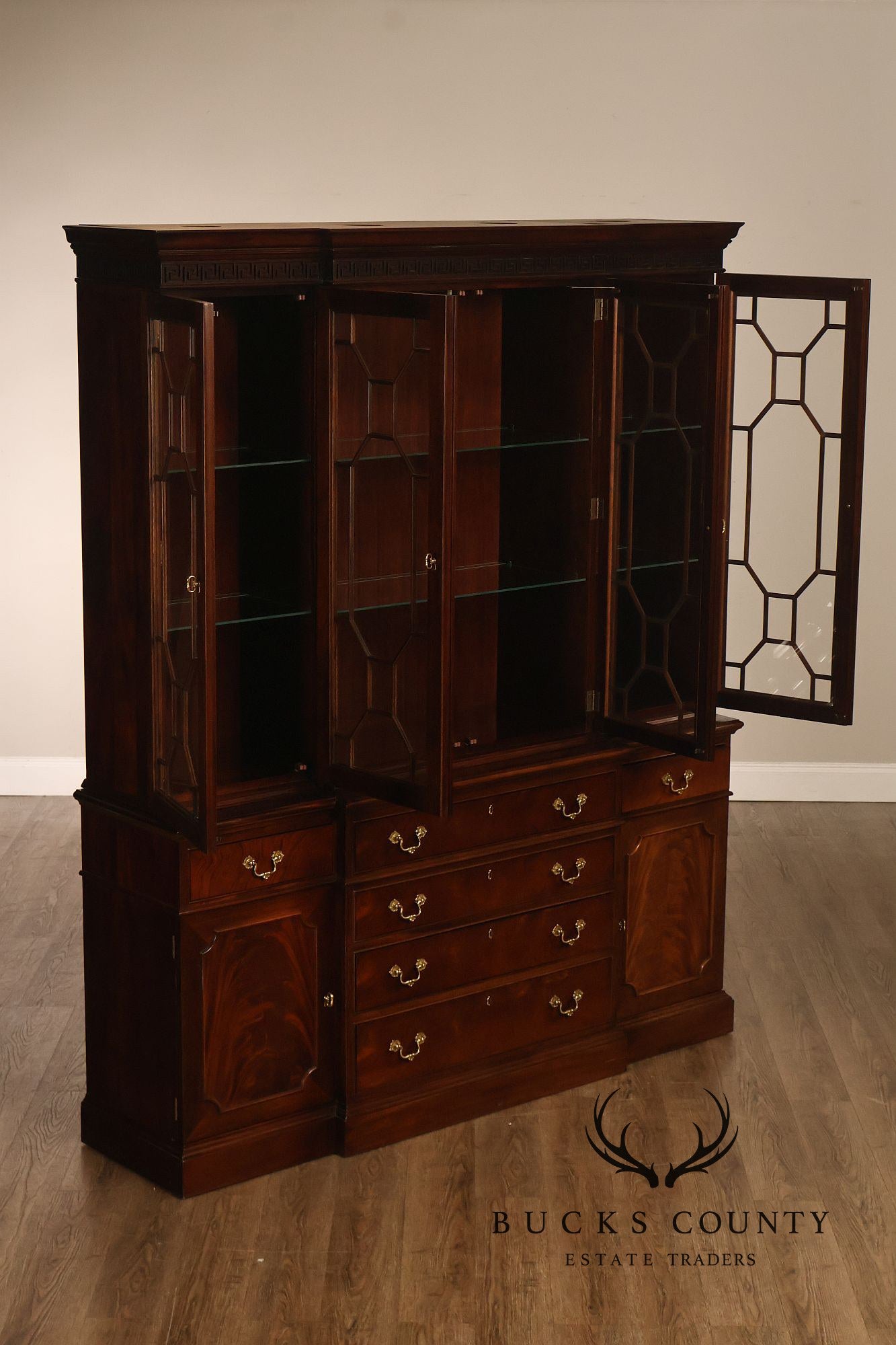 Stickley Georgian Style Mahogany Bookcase Breakfront