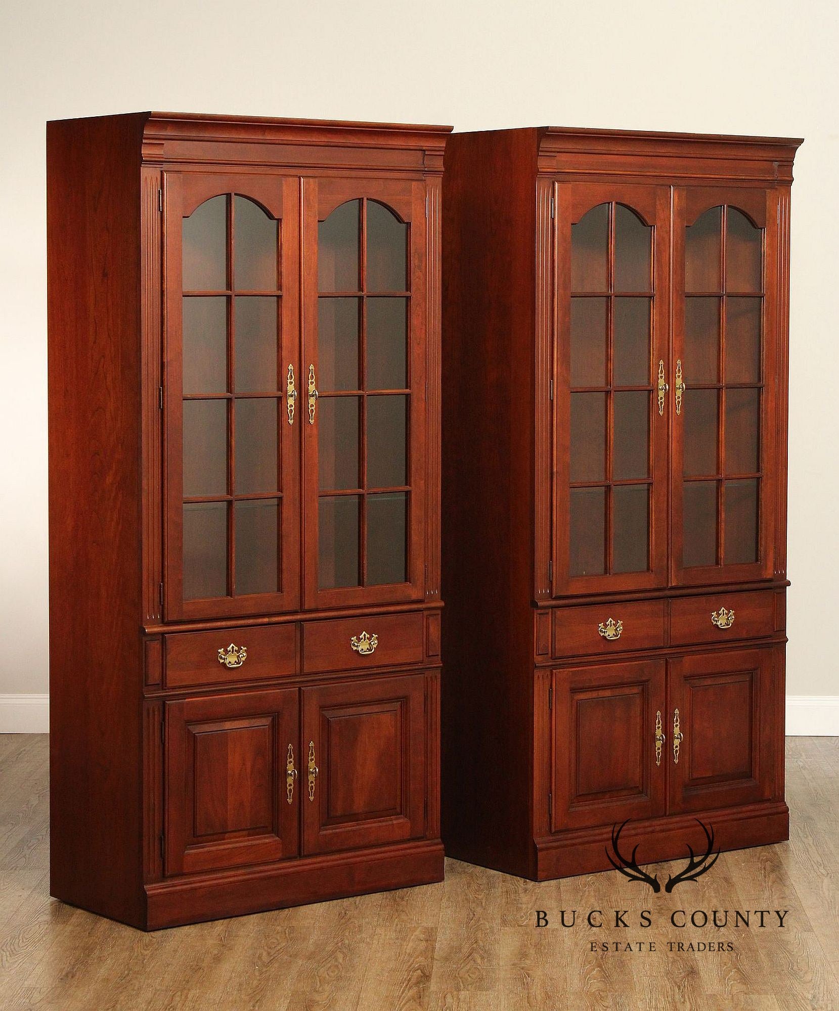 Pennsylvania House Traditional Pair Of Cherry Display Cabinet Bookcases