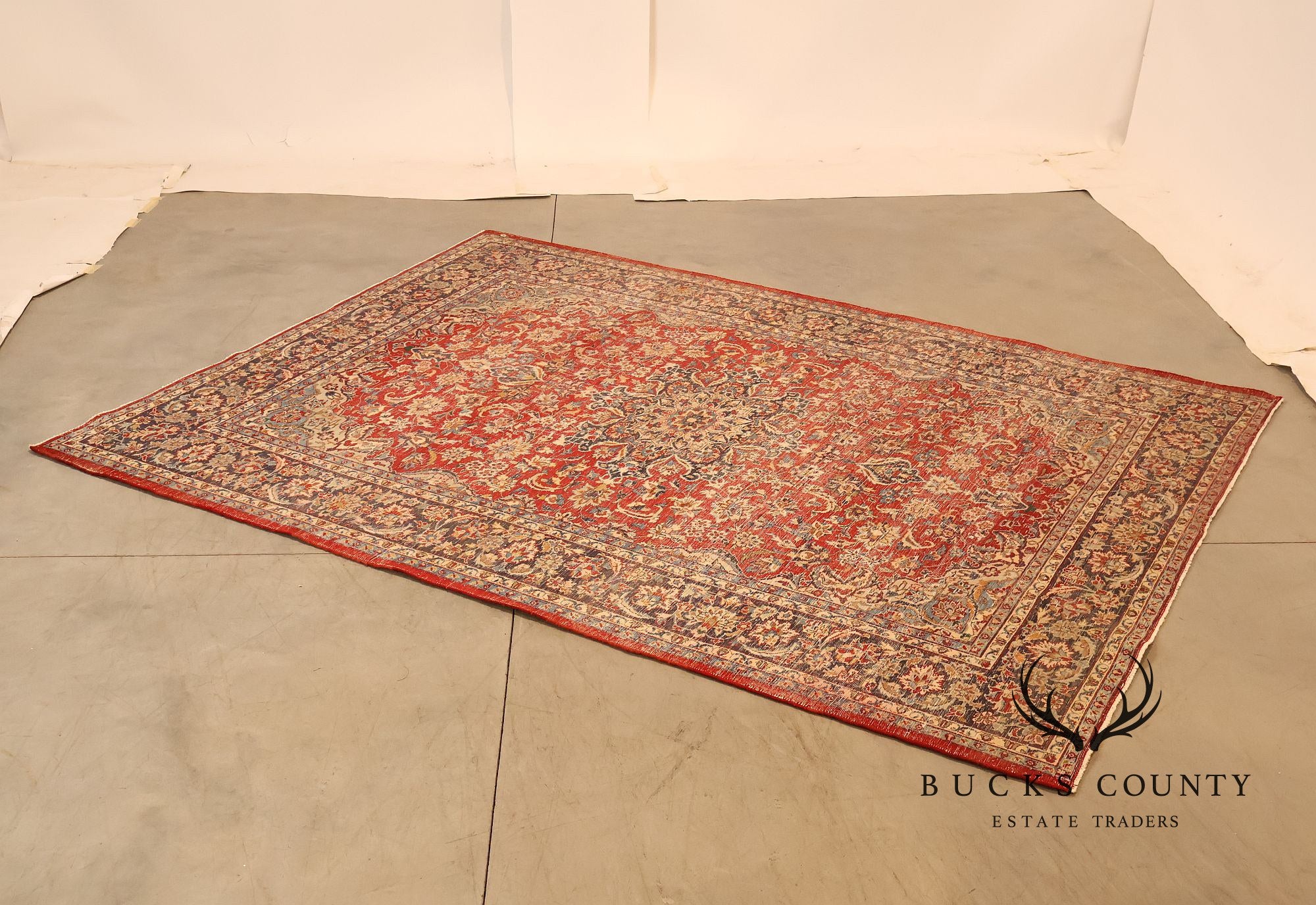 Hand Knotted Persian Style Vintage Wool Area Rug Red Field Floral Medallion
