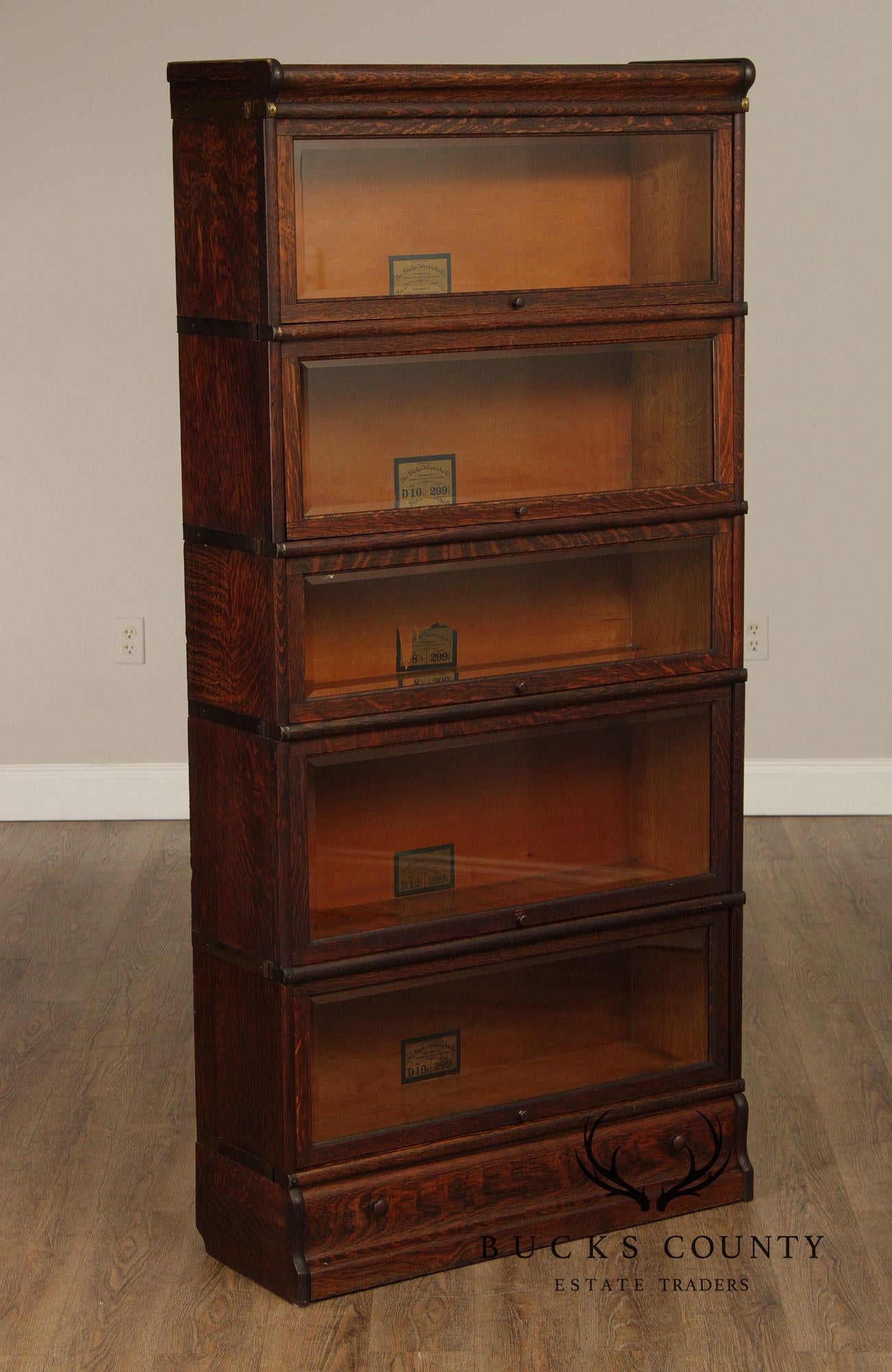 Antique Globe Wernicke Oak Five Stack Barrister Bookcase