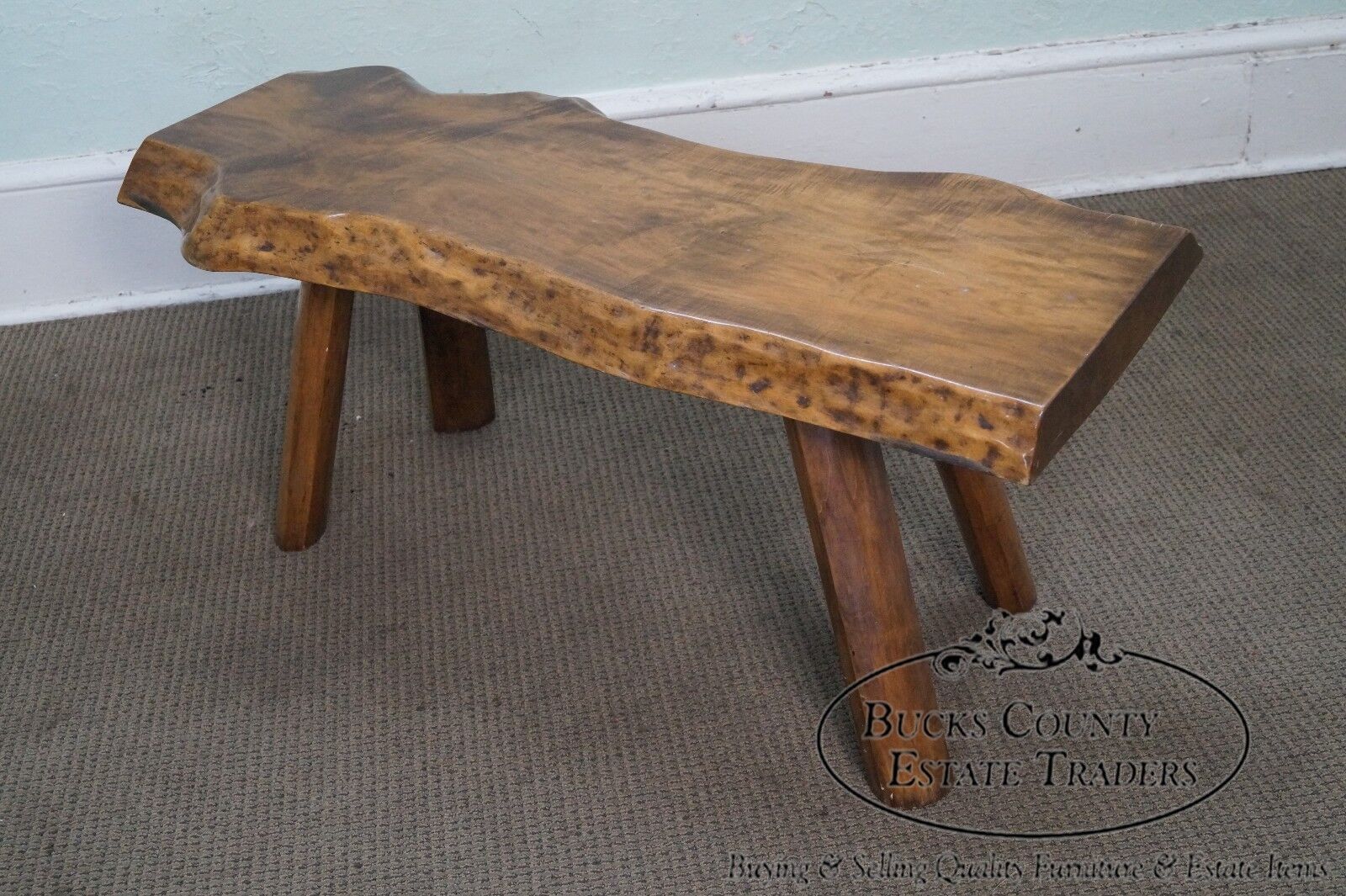 Rustic Slab Wood Coffee Table Bench