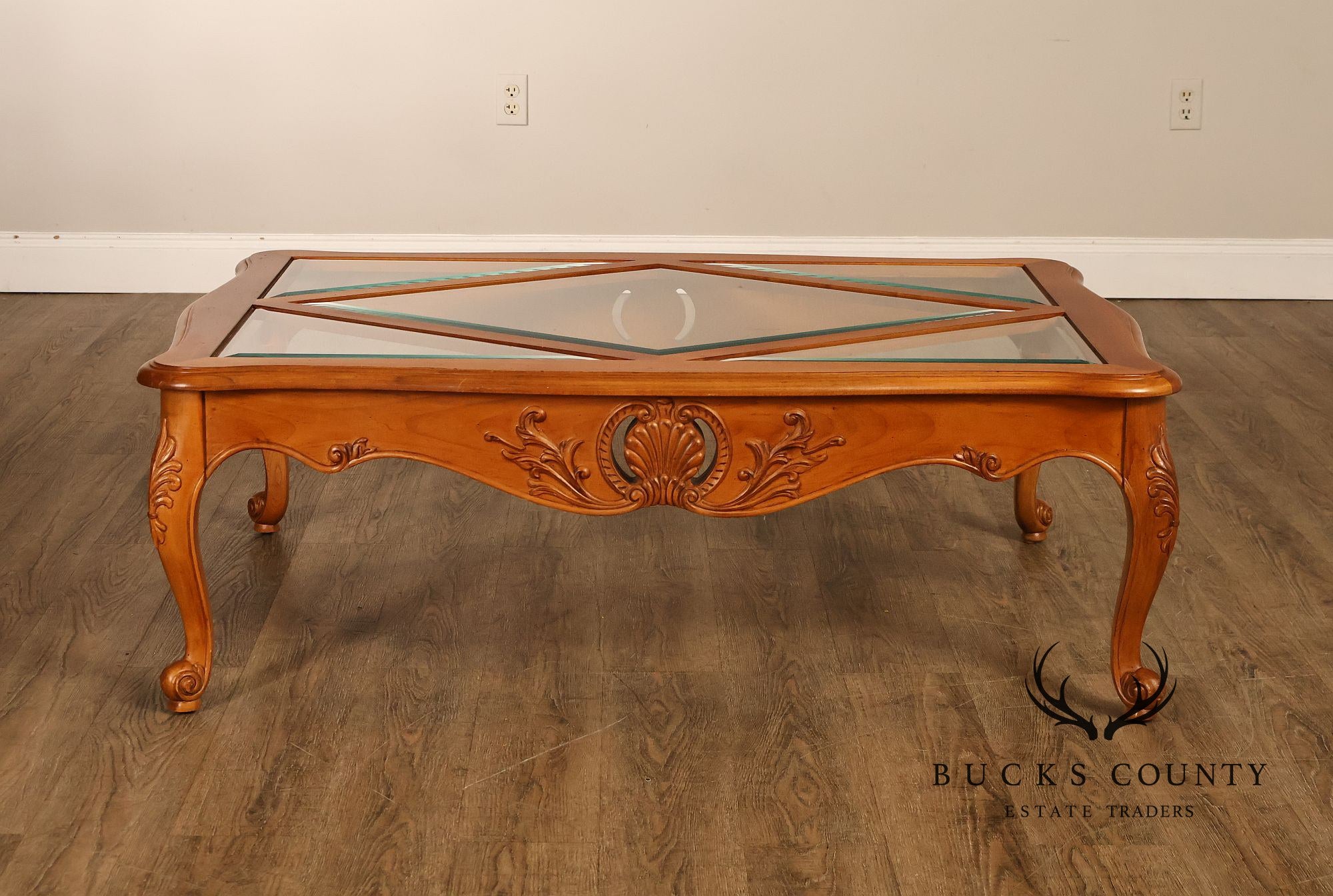 Ethan Allen 'Legacy' French Country Style Glass Top Coffee Table