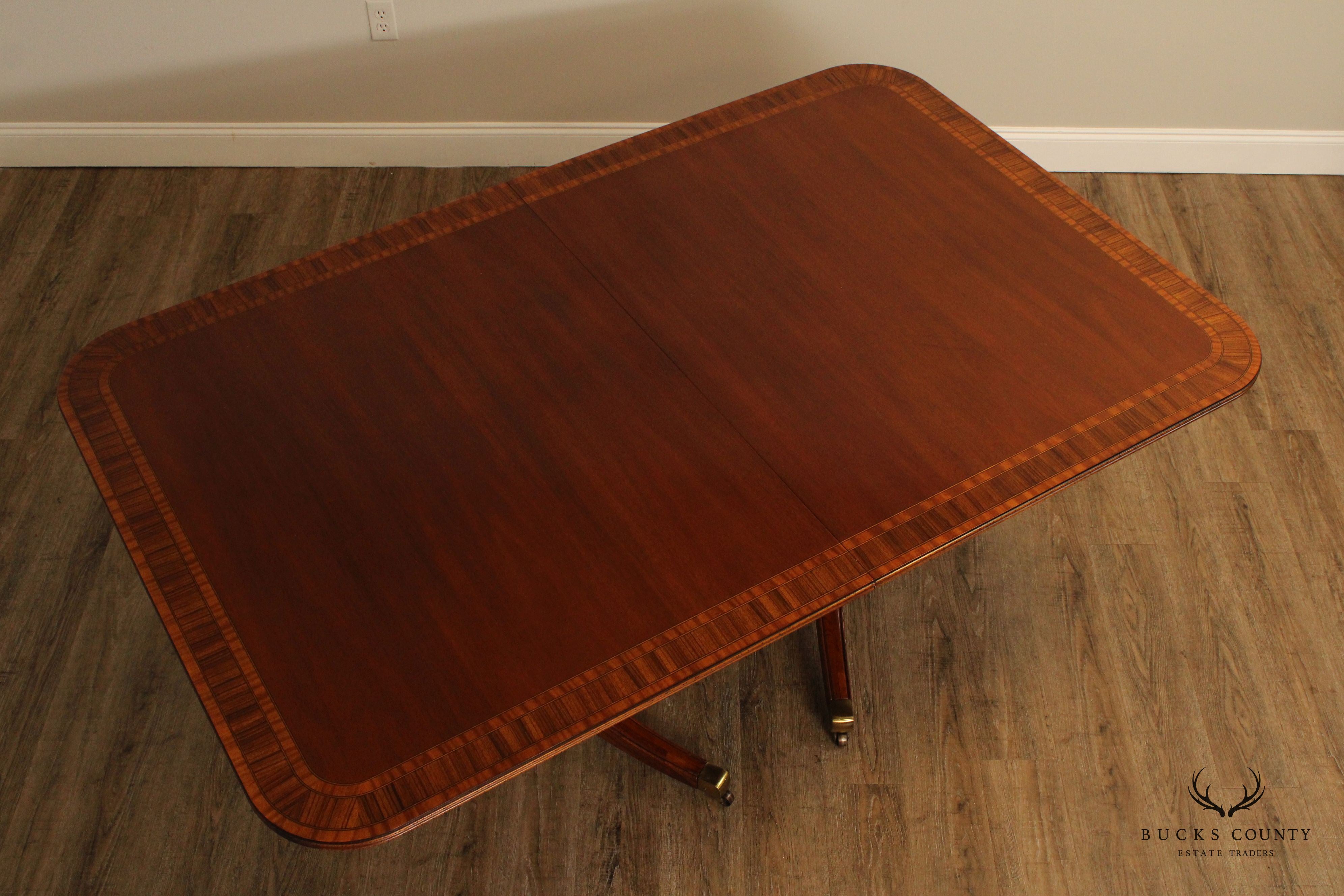 Georgian Style Banded Inlaid Mahogany Double Pedestal Dining Table