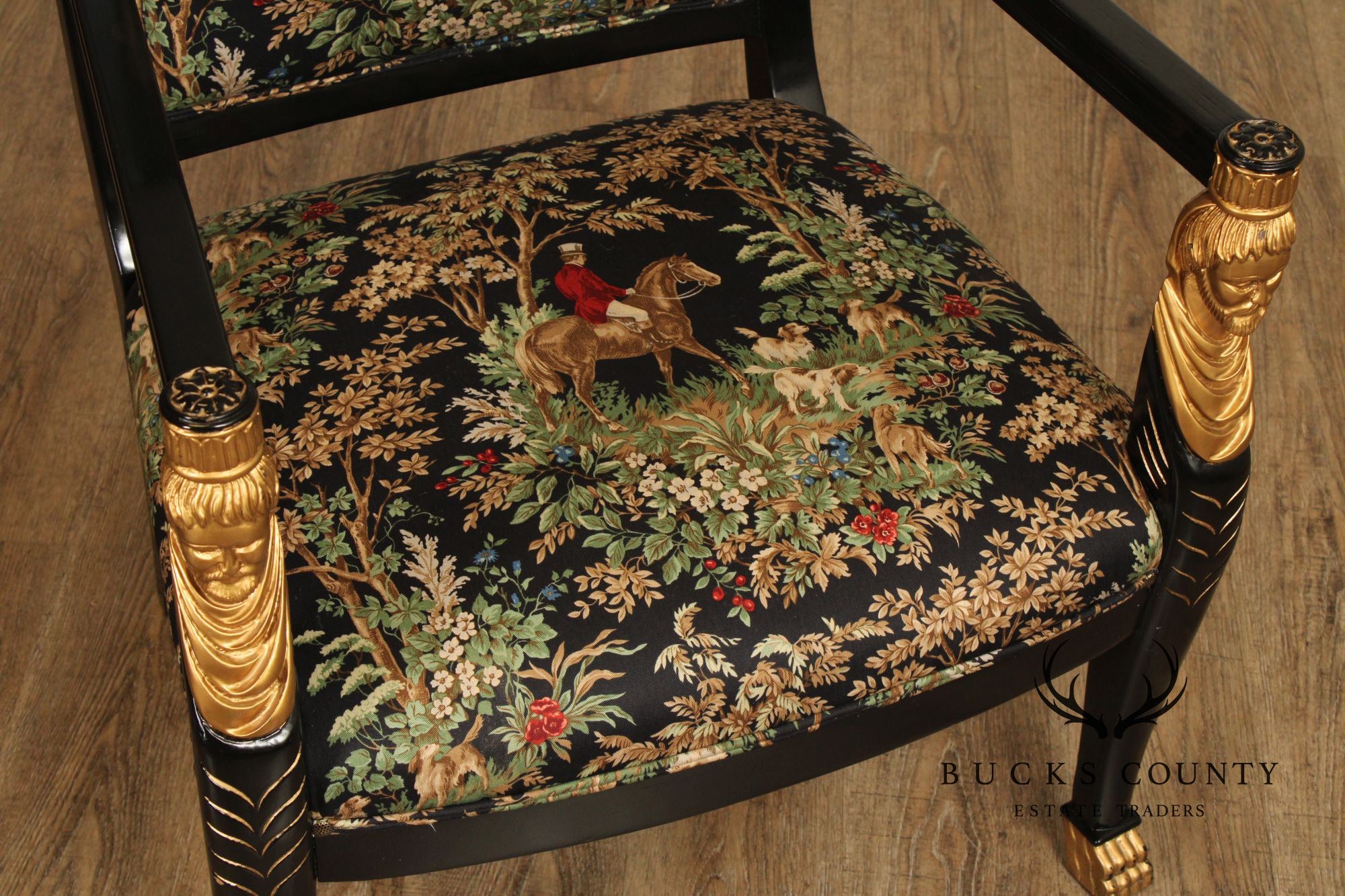 Empire Style Ebonized and Partial Gilt Armchair